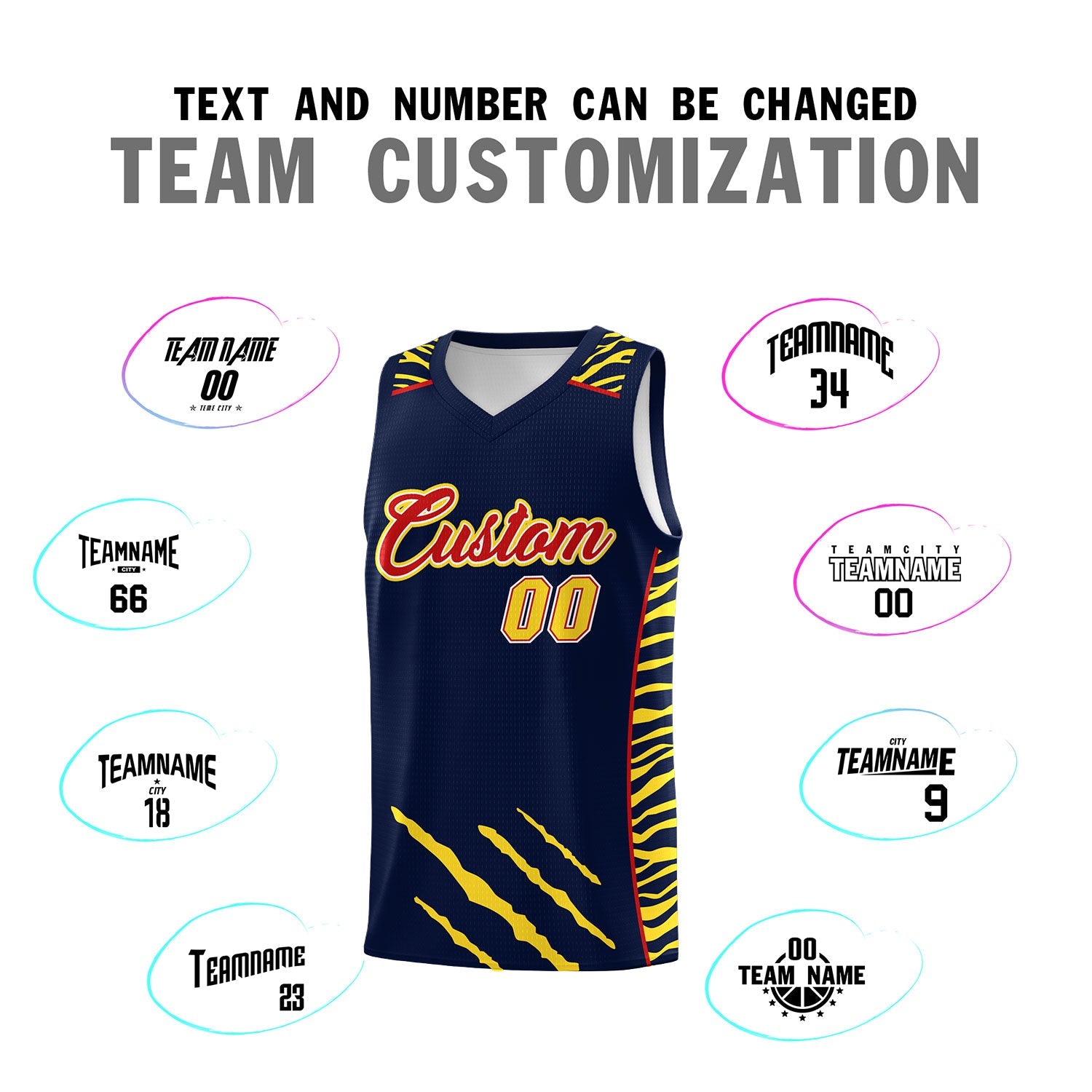 Custom Navy Personalized Tiger Claw Pattern Sports Uniform Basketball Jersey