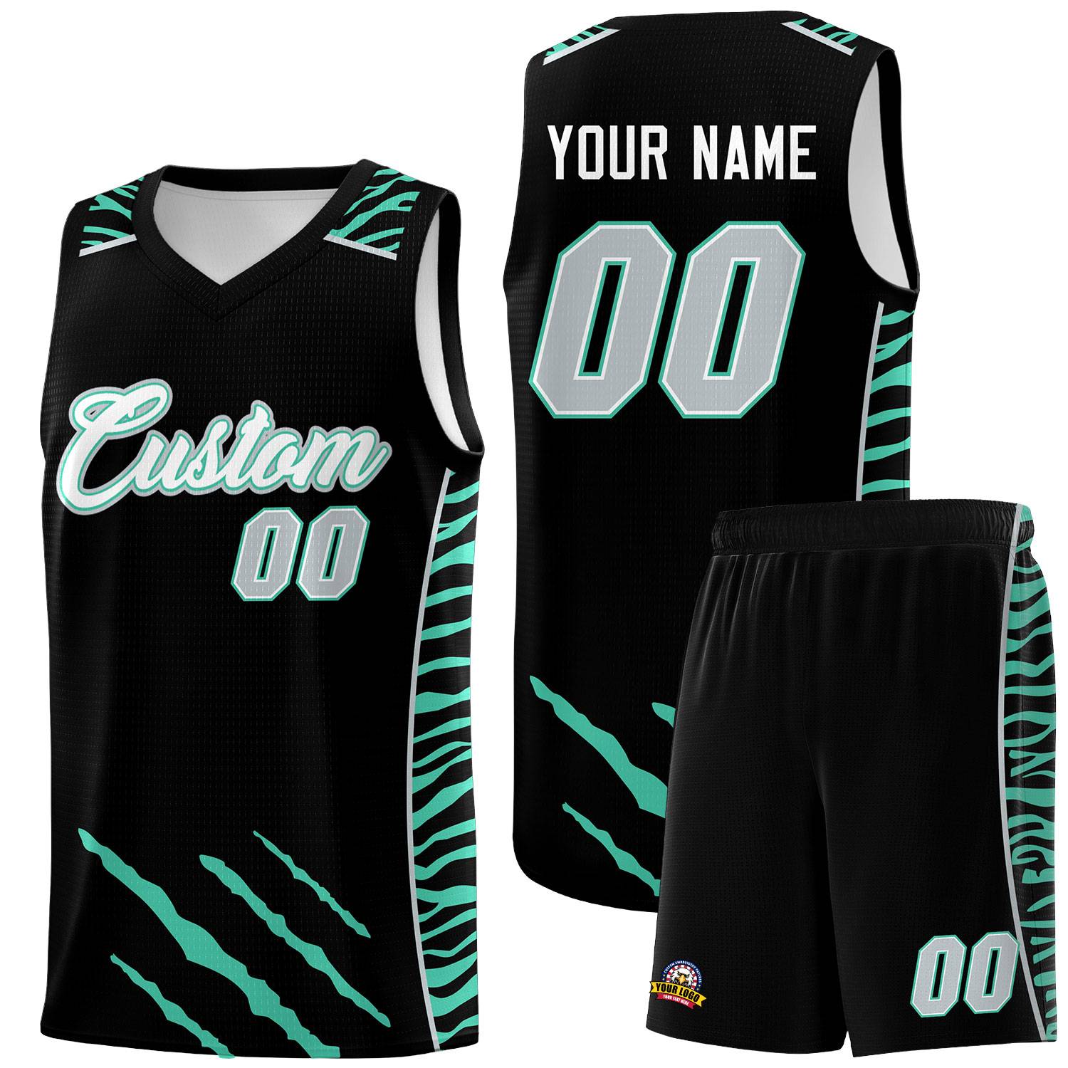 Custom Black Personalized Tiger Claw Pattern Sports Uniform Basketball Jersey