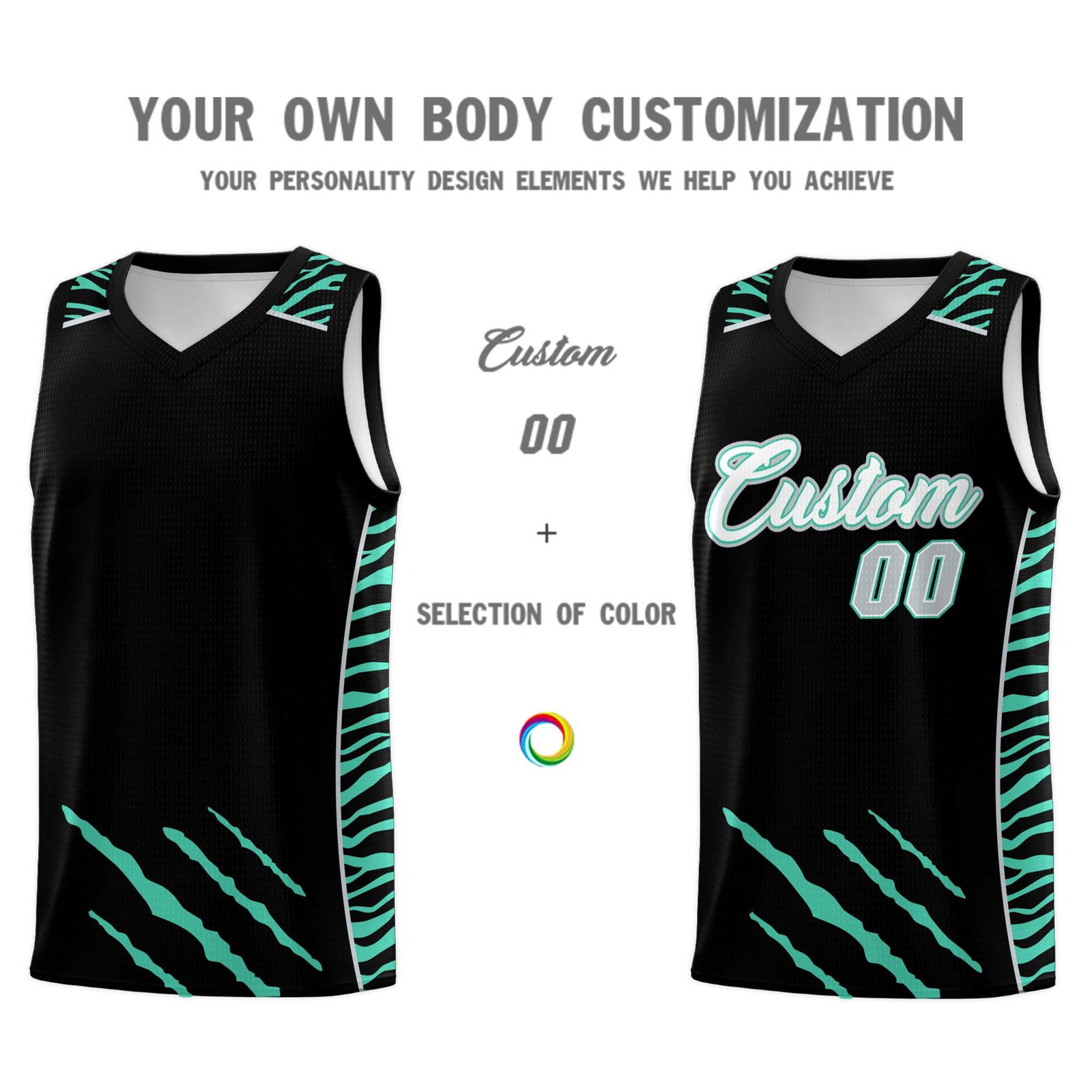 Custom Black Personalized Tiger Claw Pattern Sports Uniform Basketball Jersey