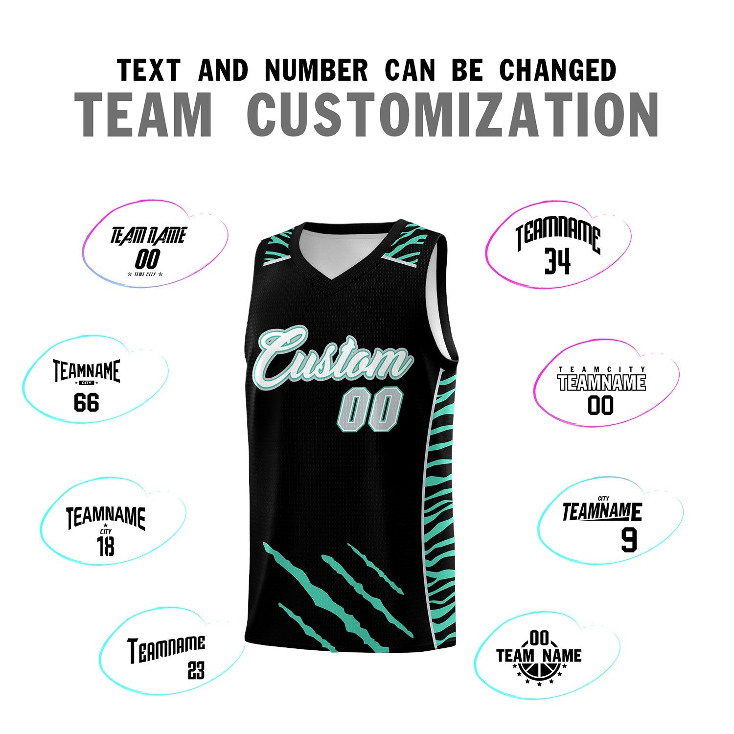 Custom Black Personalized Tiger Claw Pattern Sports Uniform Basketball Jersey