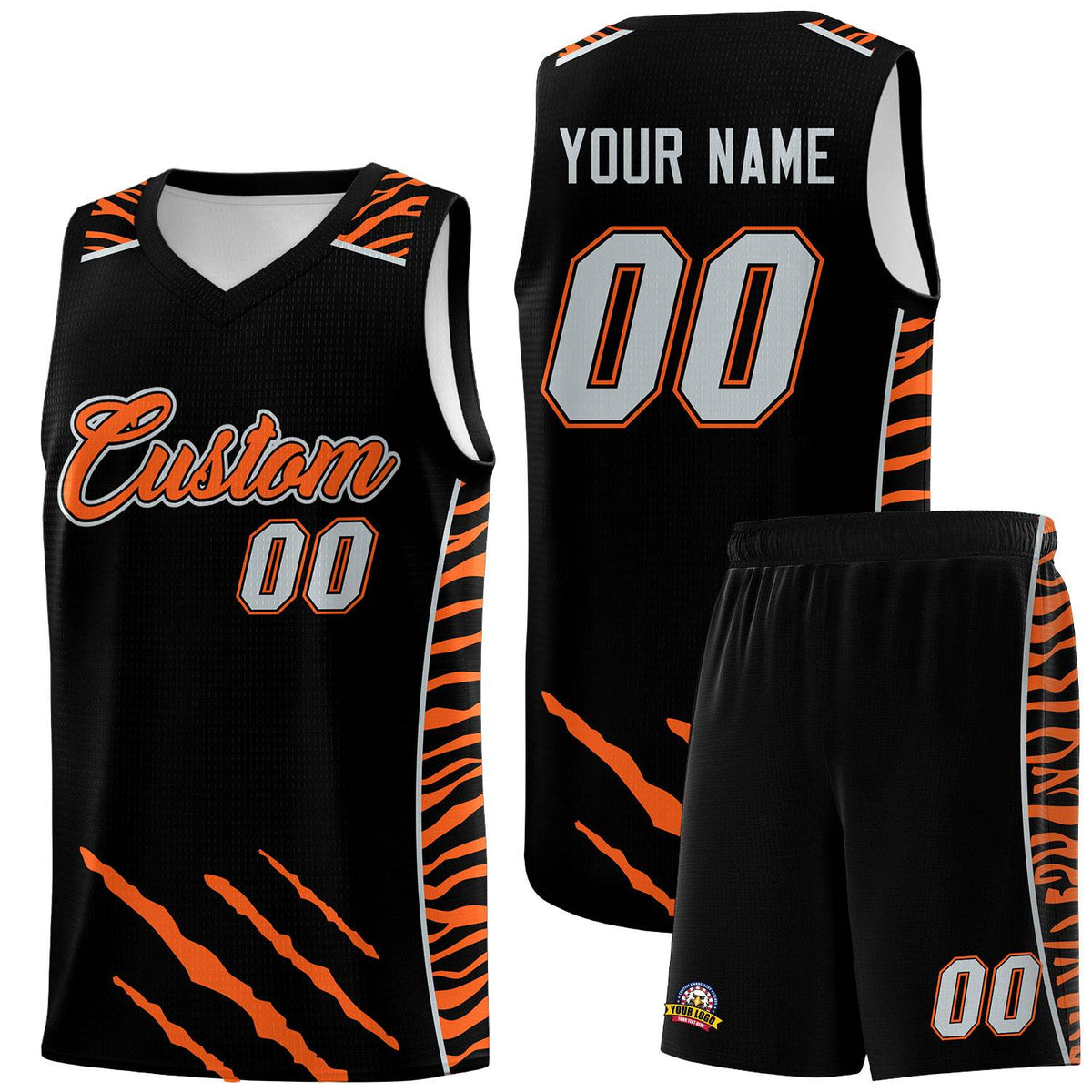 Custom Black Personalized Tiger Claw Pattern Sports Uniform Basketball Jersey