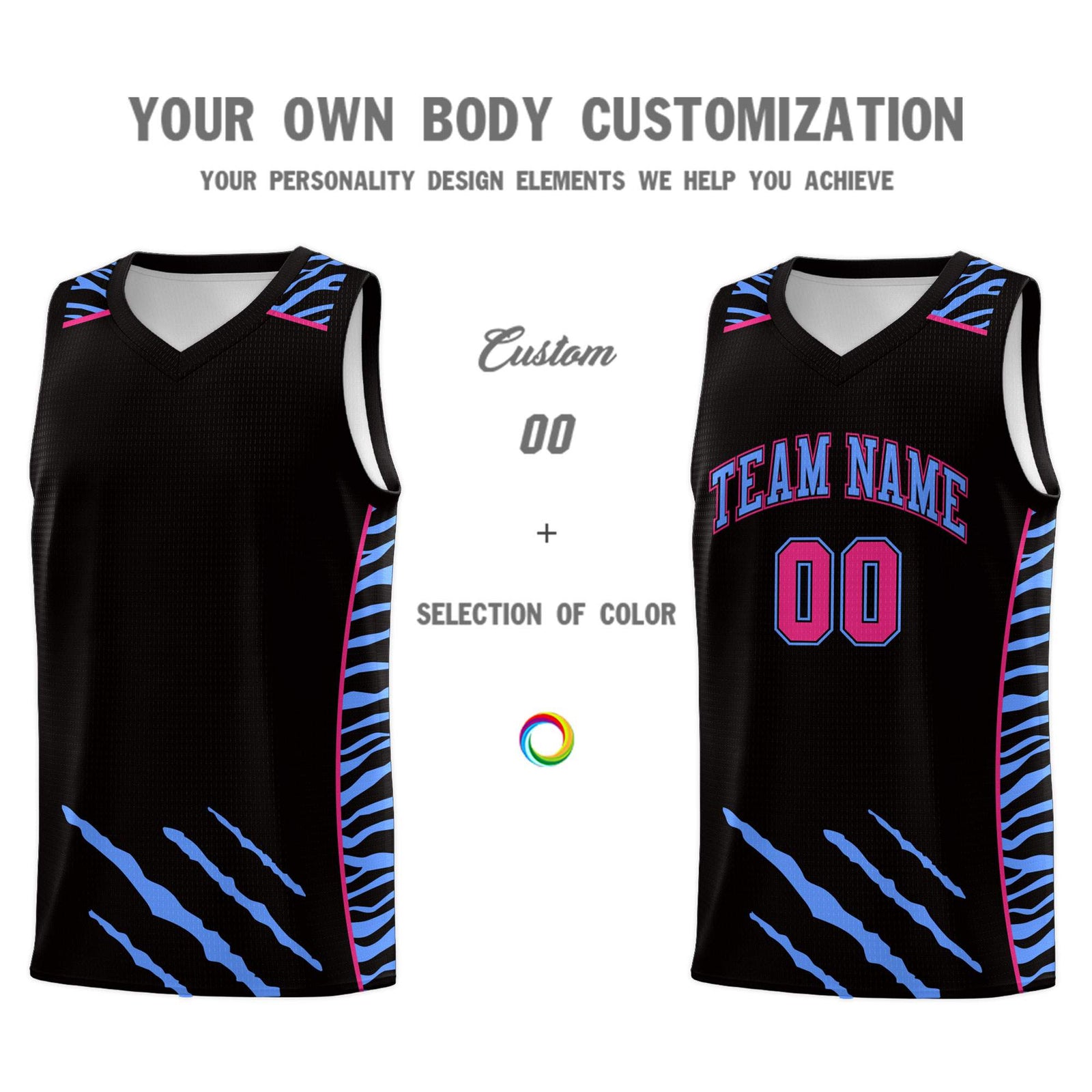 Custom Black Personalized Tiger Claw Pattern Sports Uniform Basketball Jersey