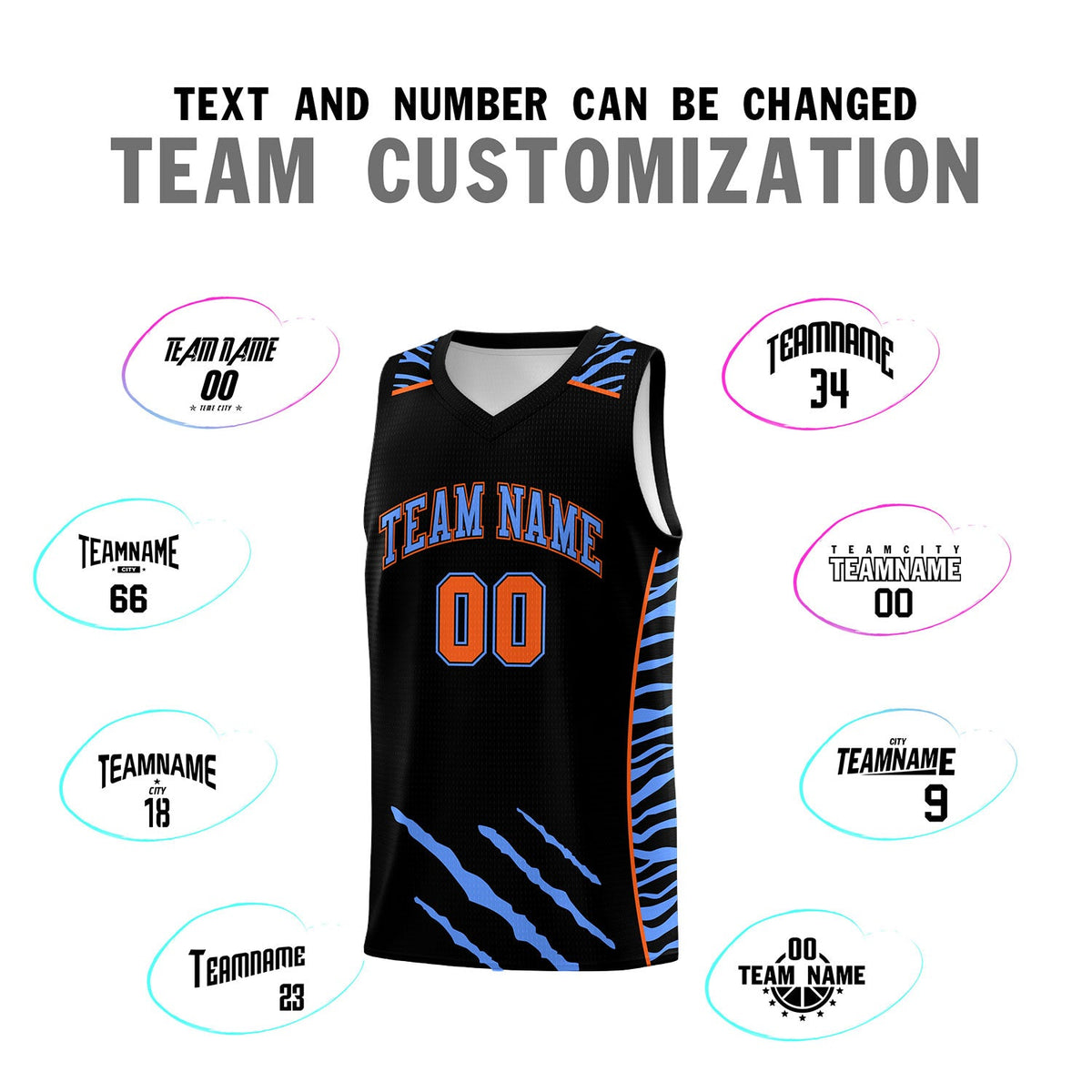 Custom Black Personalized Tiger Claw Pattern Sports Uniform Basketball Jersey