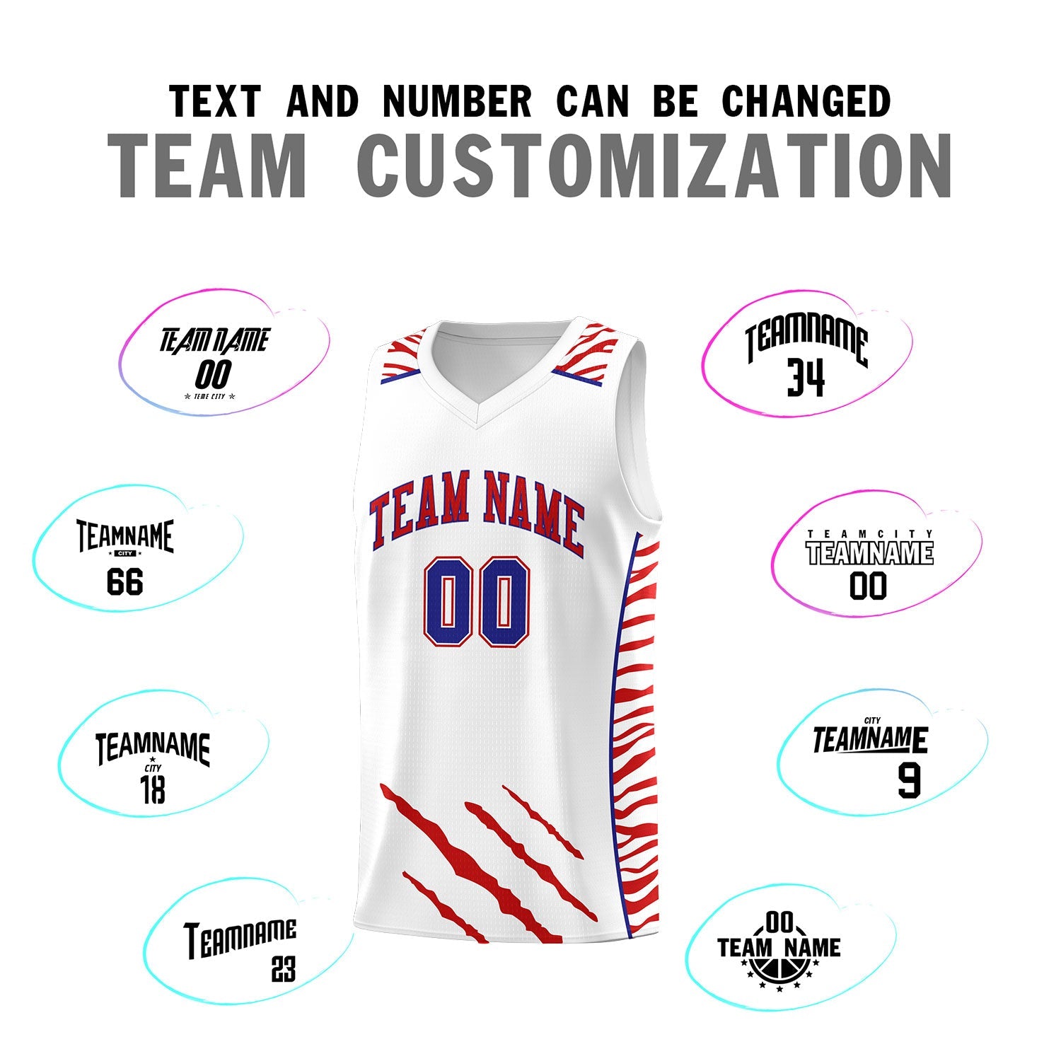 Custom White Personalized Tiger Claw Pattern Sports Uniform Basketball Jersey
