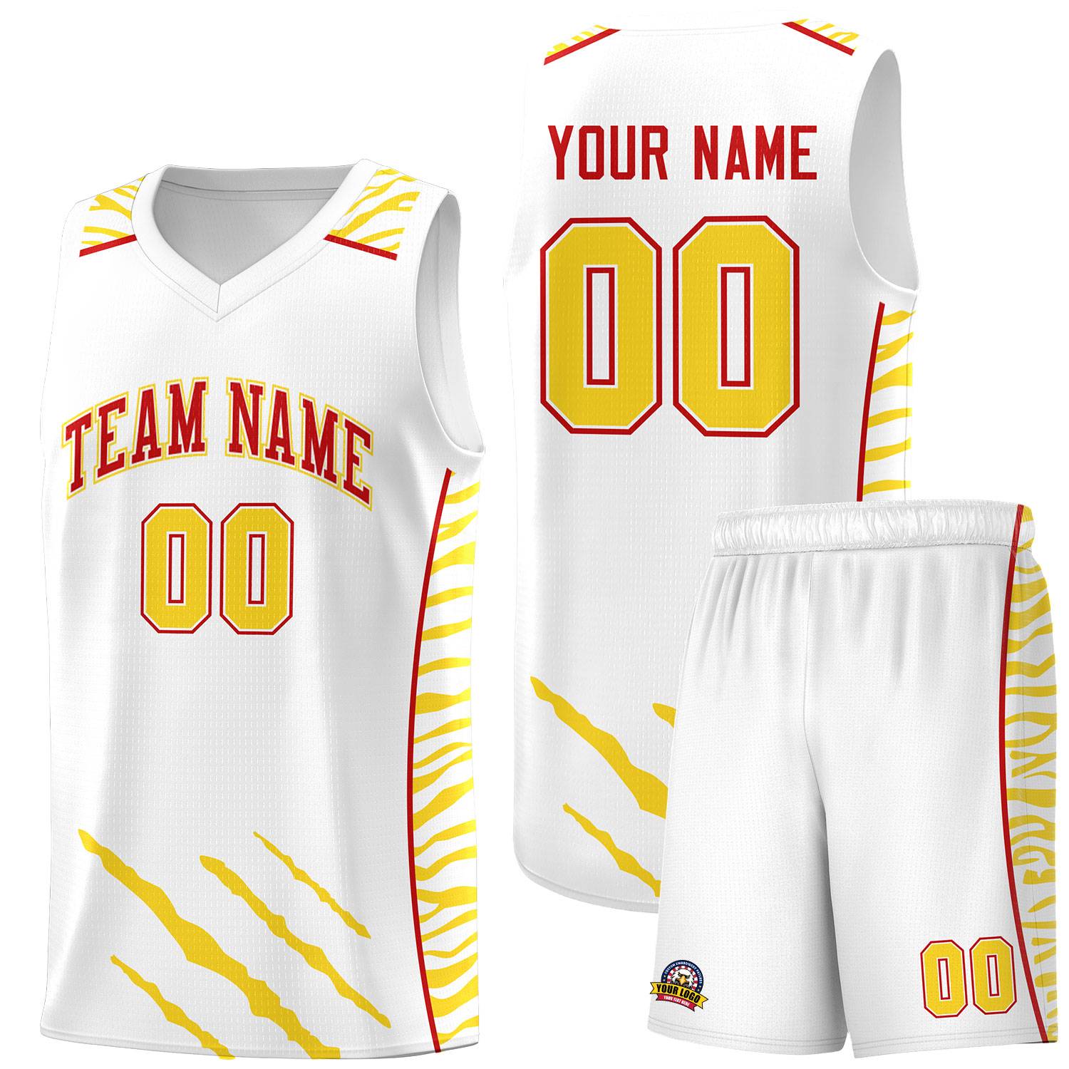 Custom White Personalized Tiger Claw Pattern Sports Uniform Basketball Jersey