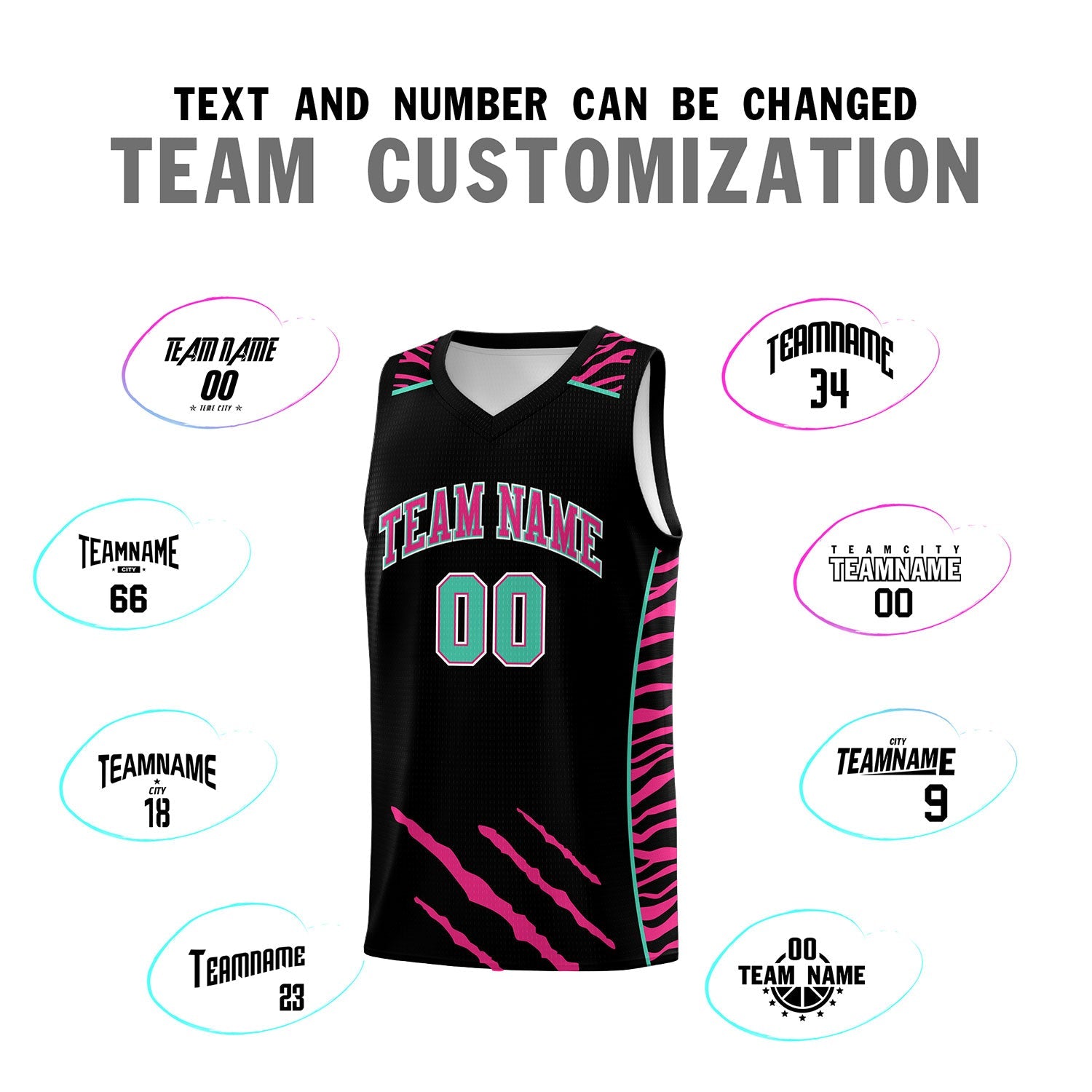 Custom Black Personalized Tiger Claw Pattern Sports Uniform Basketball Jersey