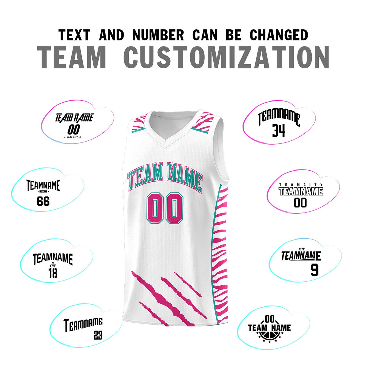 Custom White Personalized Tiger Claw Pattern Sports Uniform Basketball Jersey