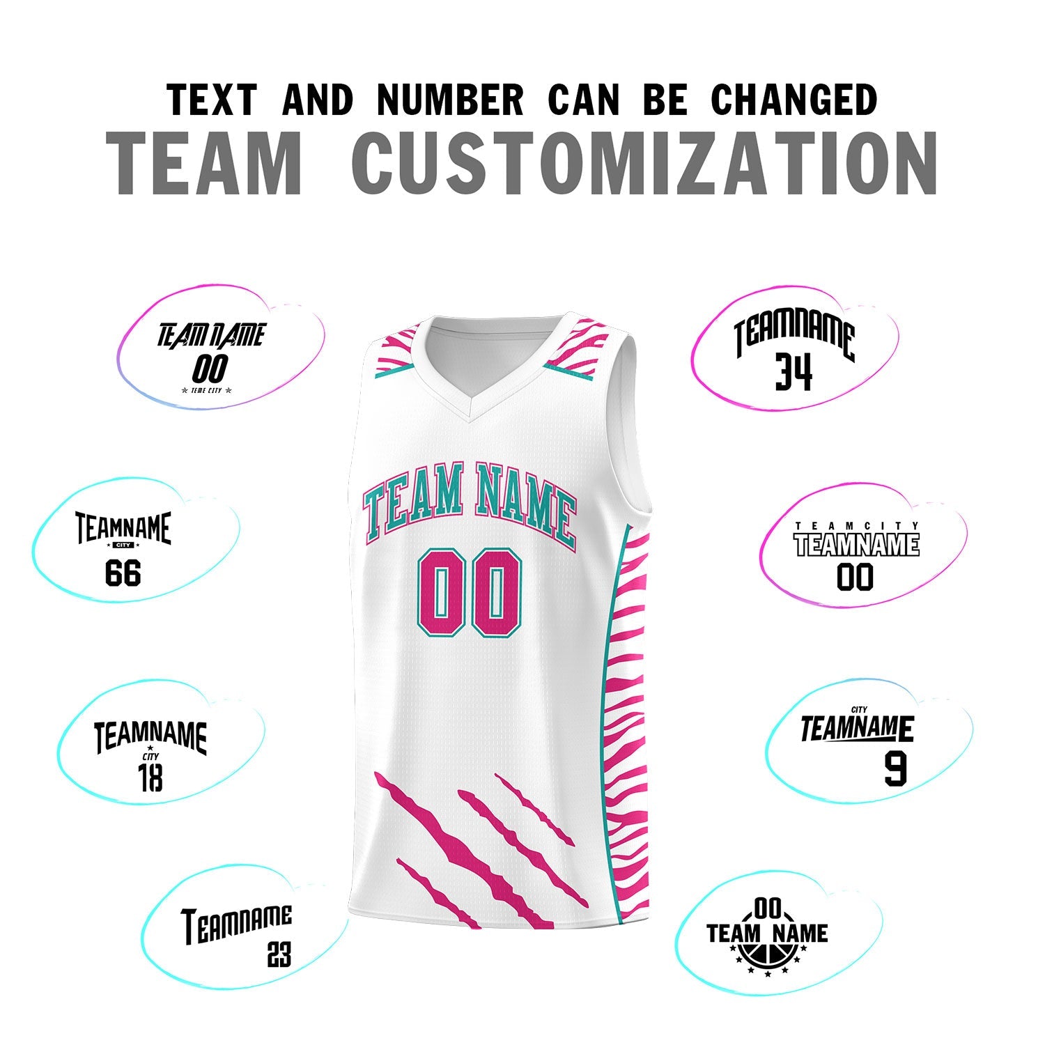 Custom White Personalized Tiger Claw Pattern Sports Uniform Basketball Jersey