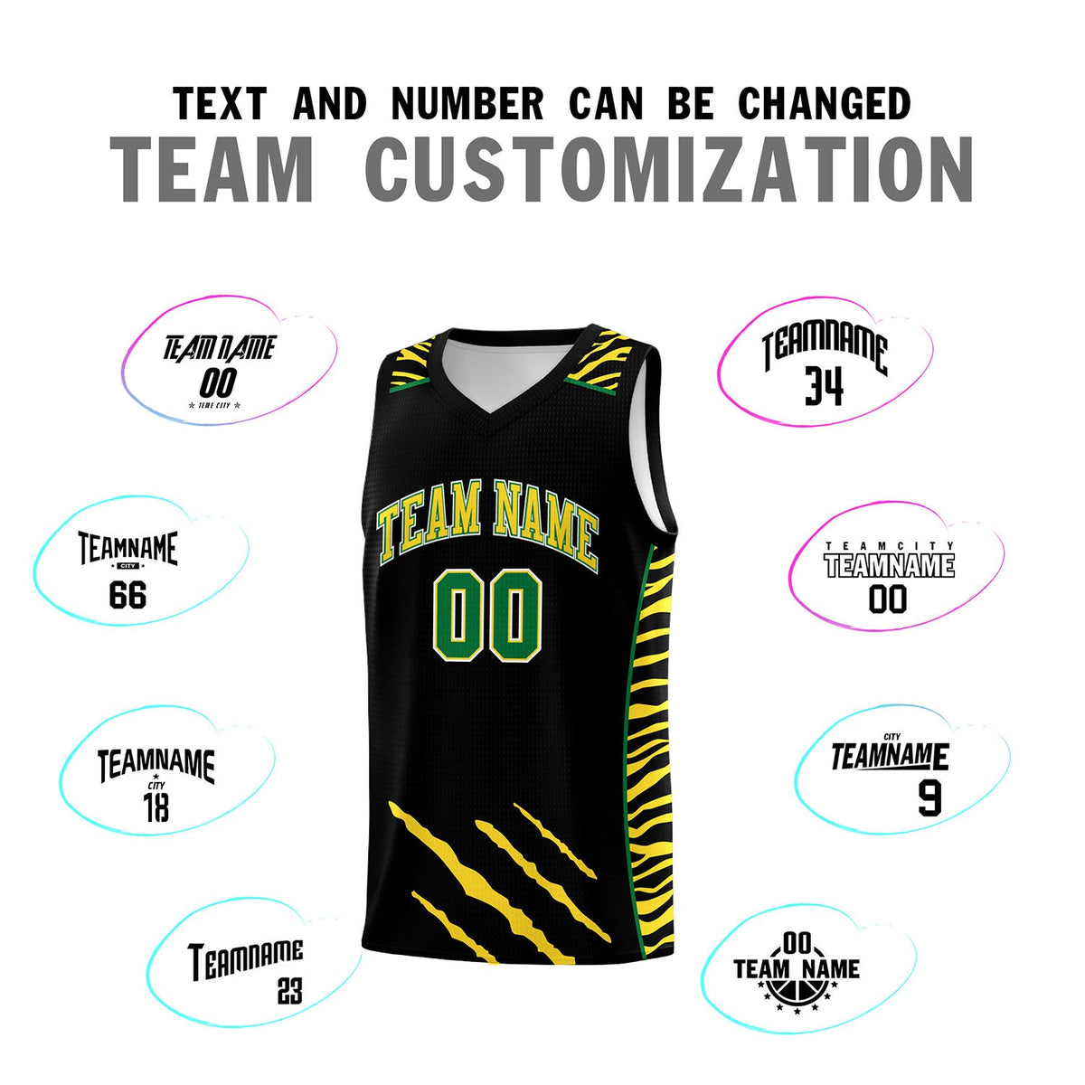 Custom Black Personalized Tiger Claw Pattern Sports Uniform Basketball Jersey