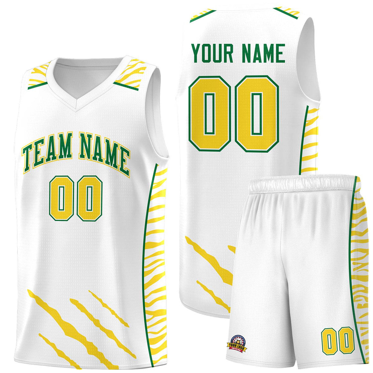 Custom White Personalized Tiger Claw Pattern Sports Uniform Basketball Jersey
