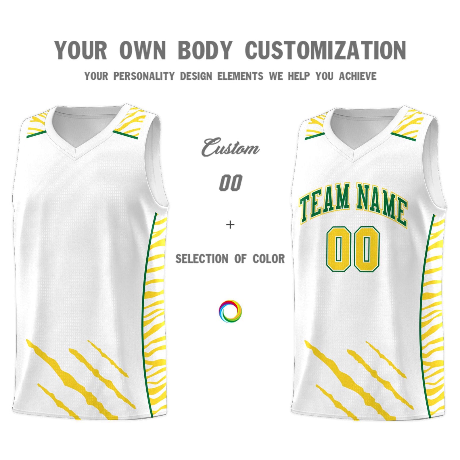 Custom White Personalized Tiger Claw Pattern Sports Uniform Basketball Jersey
