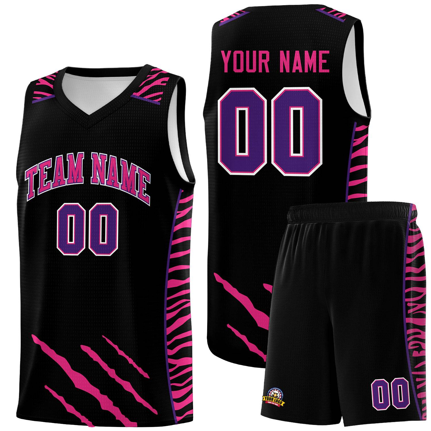 Custom Black Personalized Tiger Claw Pattern Sports Uniform Basketball Jersey
