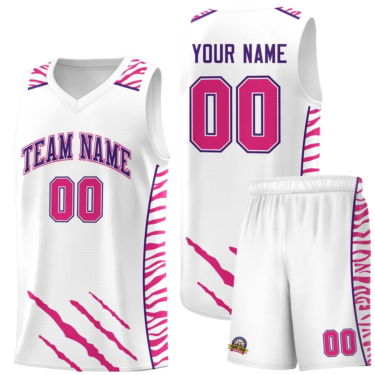 Custom White Personalized Tiger Claw Pattern Sports Uniform Basketball Jersey
