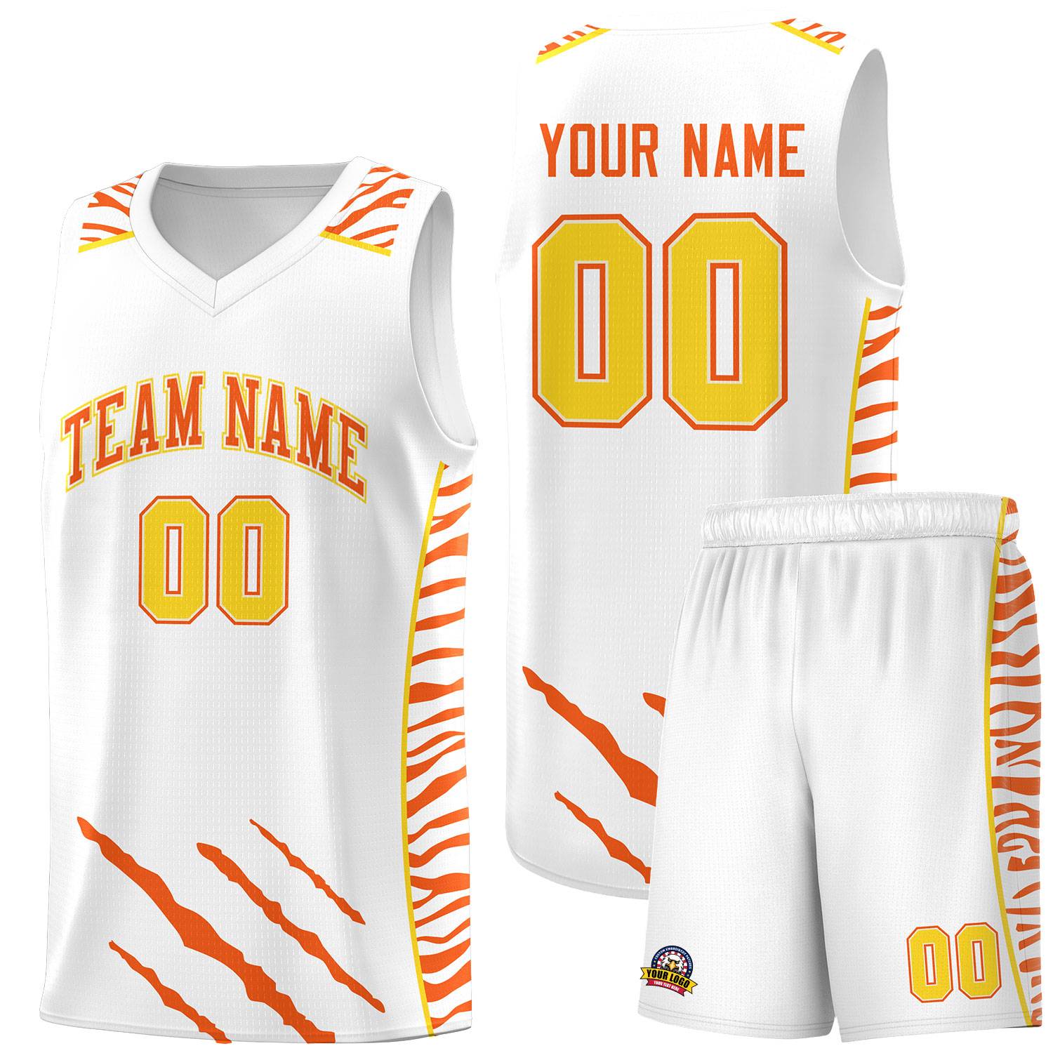Custom White Personalized Tiger Claw Pattern Sports Uniform Basketball Jersey
