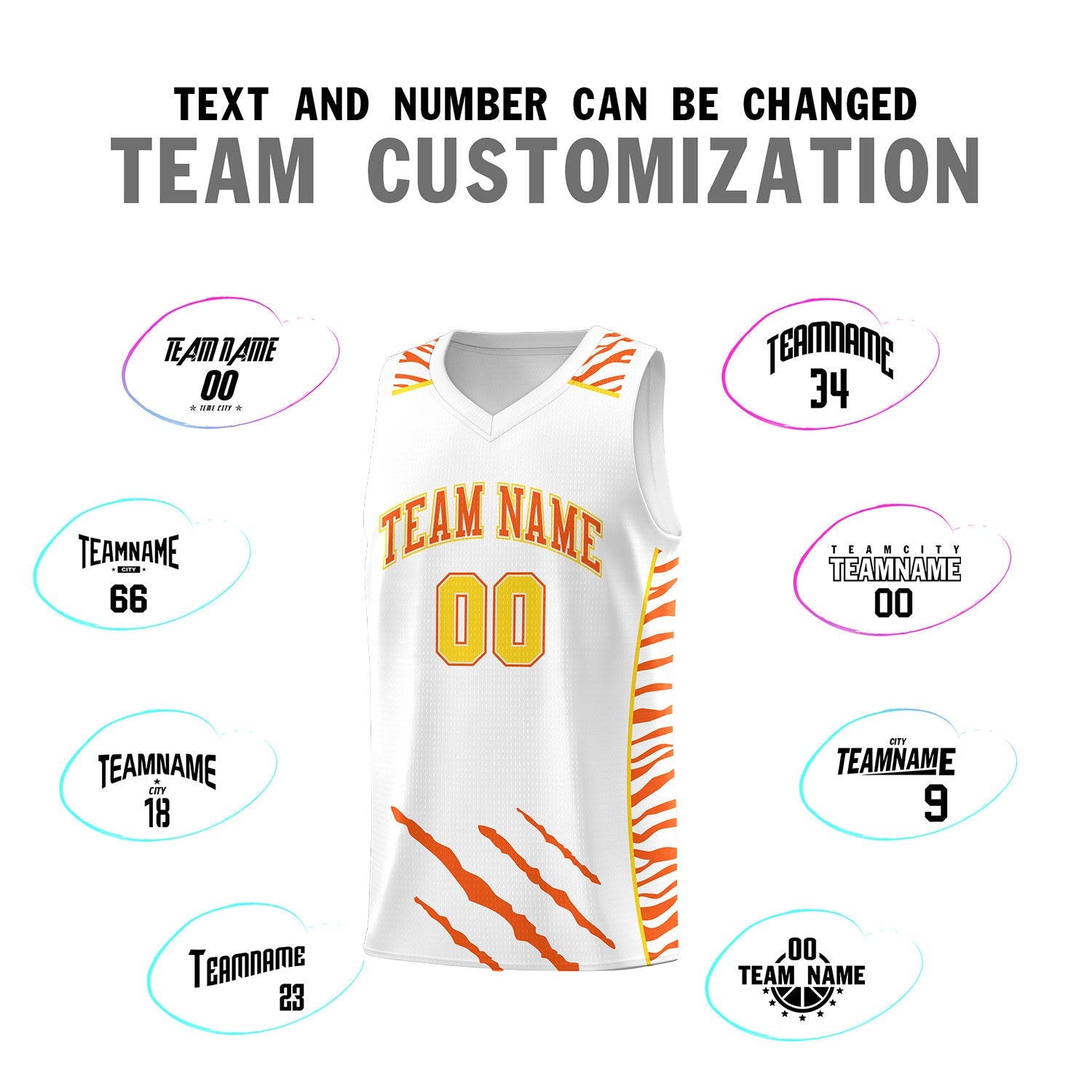 Custom White Personalized Tiger Claw Pattern Sports Uniform Basketball Jersey