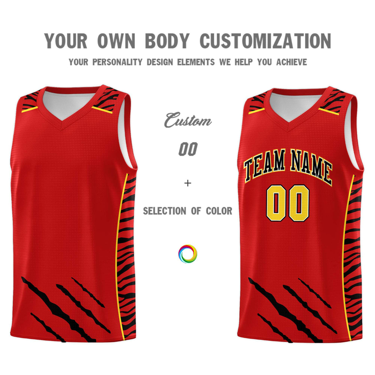 Custom Red Personalized Tiger Claw Pattern Sports Uniform Basketball Jersey