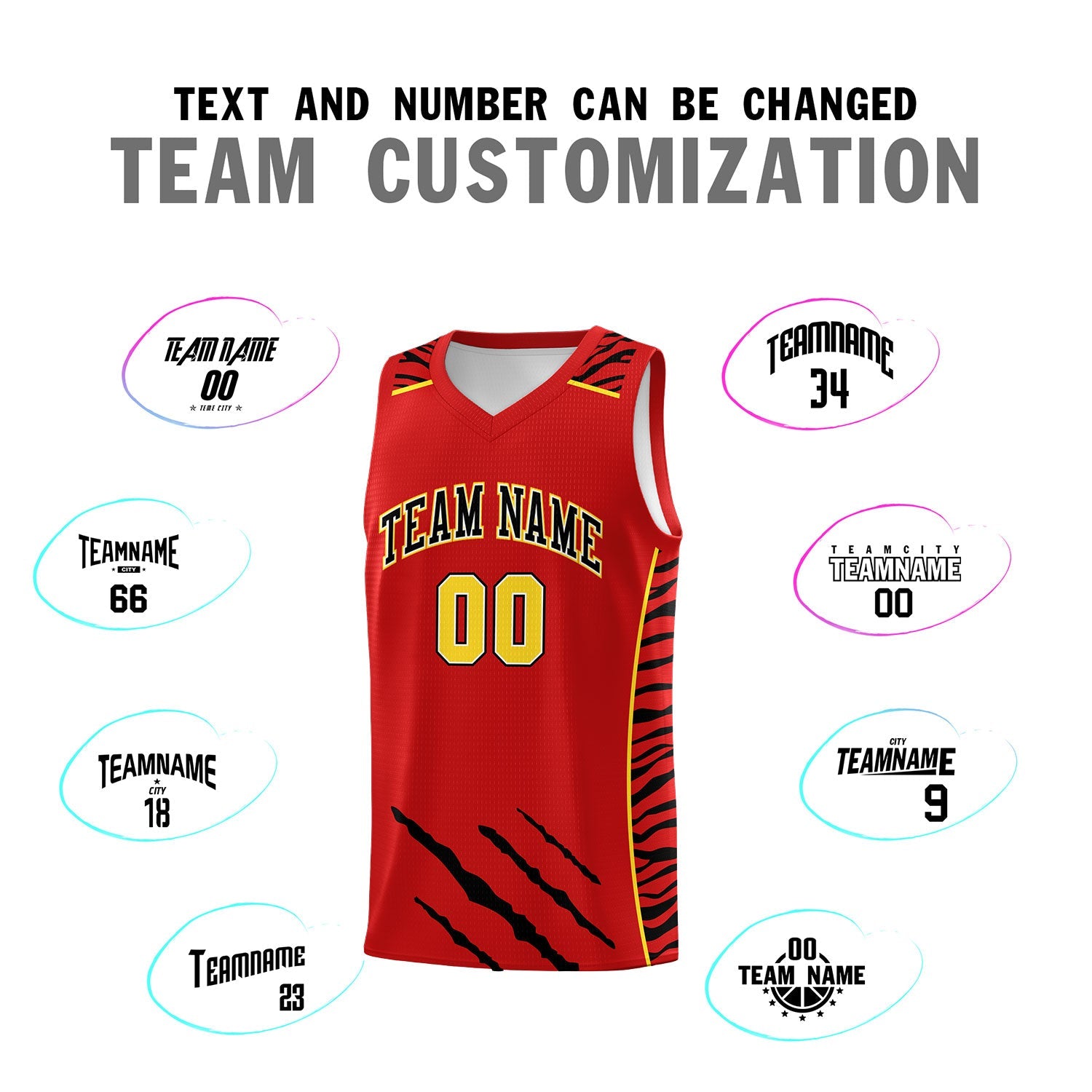 Custom Red Personalized Tiger Claw Pattern Sports Uniform Basketball Jersey