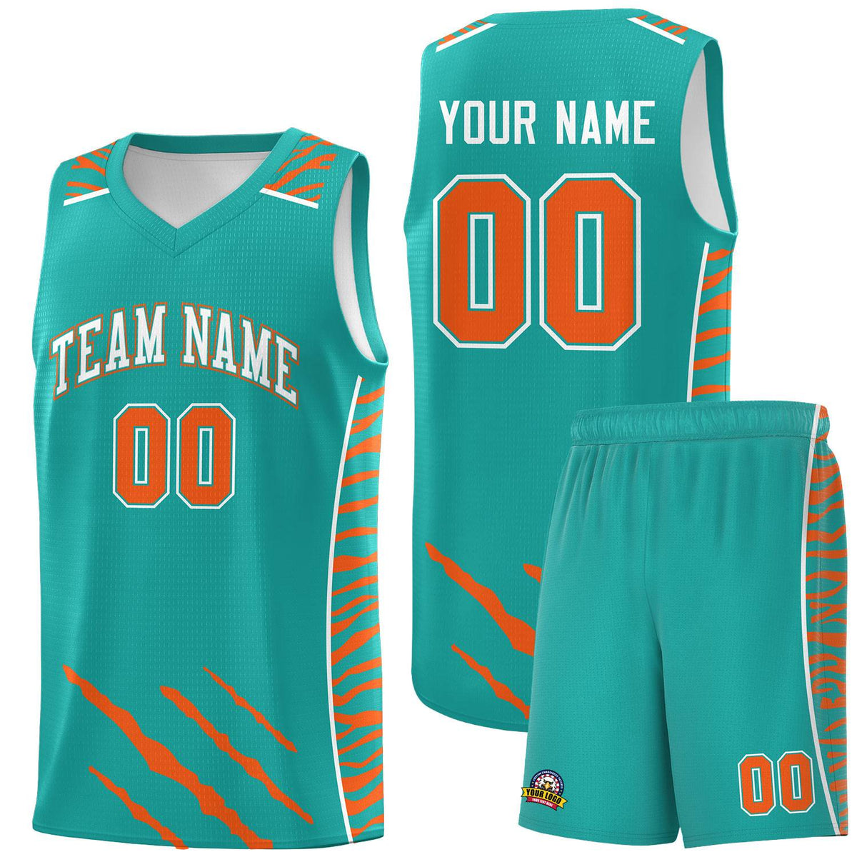 Custom Aqua Personalized Tiger Claw Pattern Sports Uniform Basketball Jersey