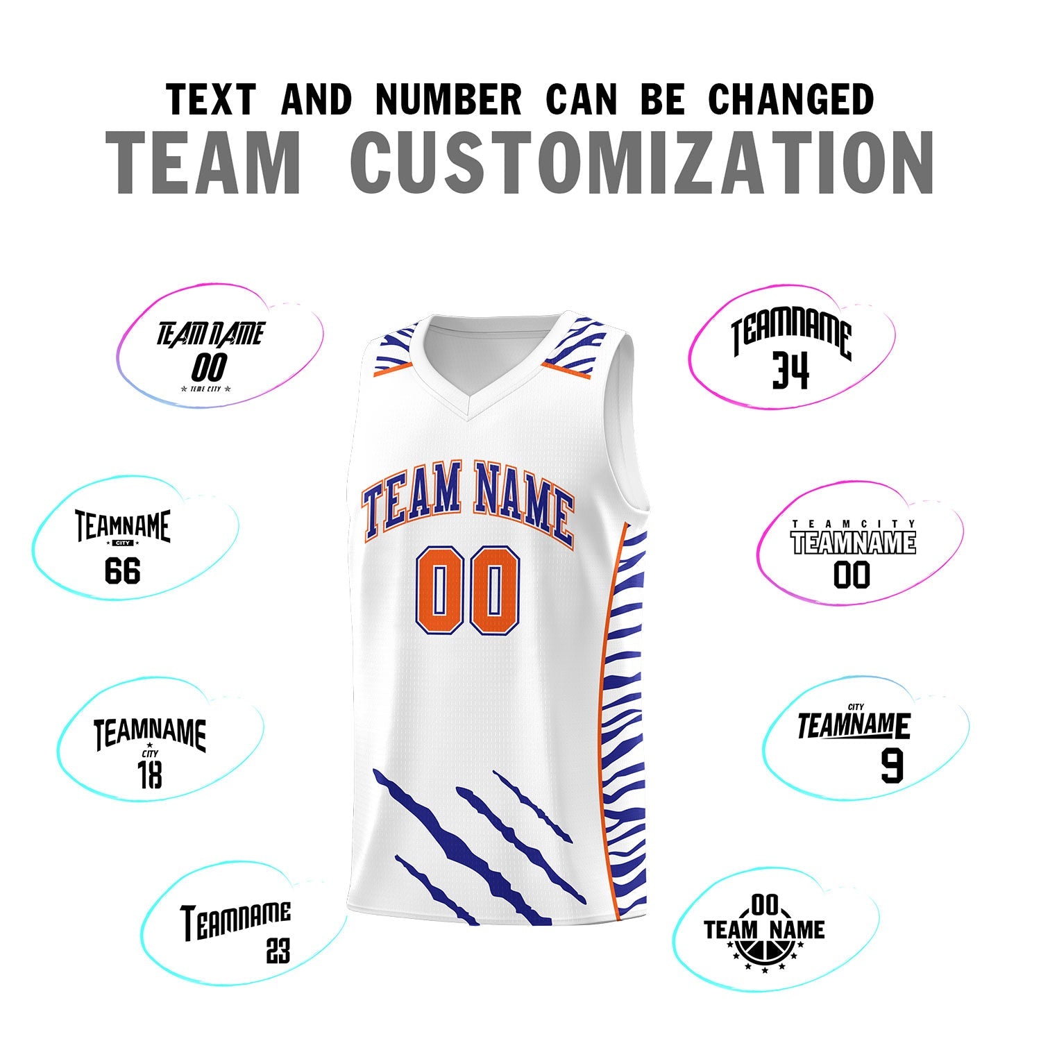 Custom White Personalized Tiger Claw Pattern Sports Uniform Basketball Jersey