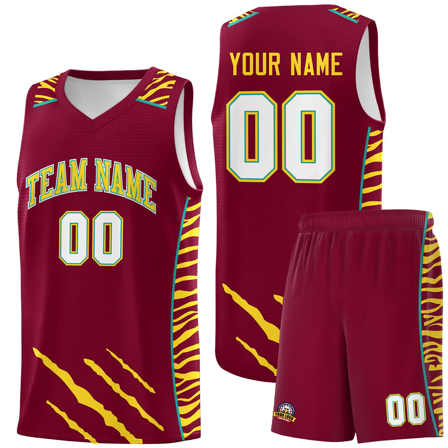 Custom Crimson Personalized Tiger Claw Pattern Sports Uniform Basketball Jersey