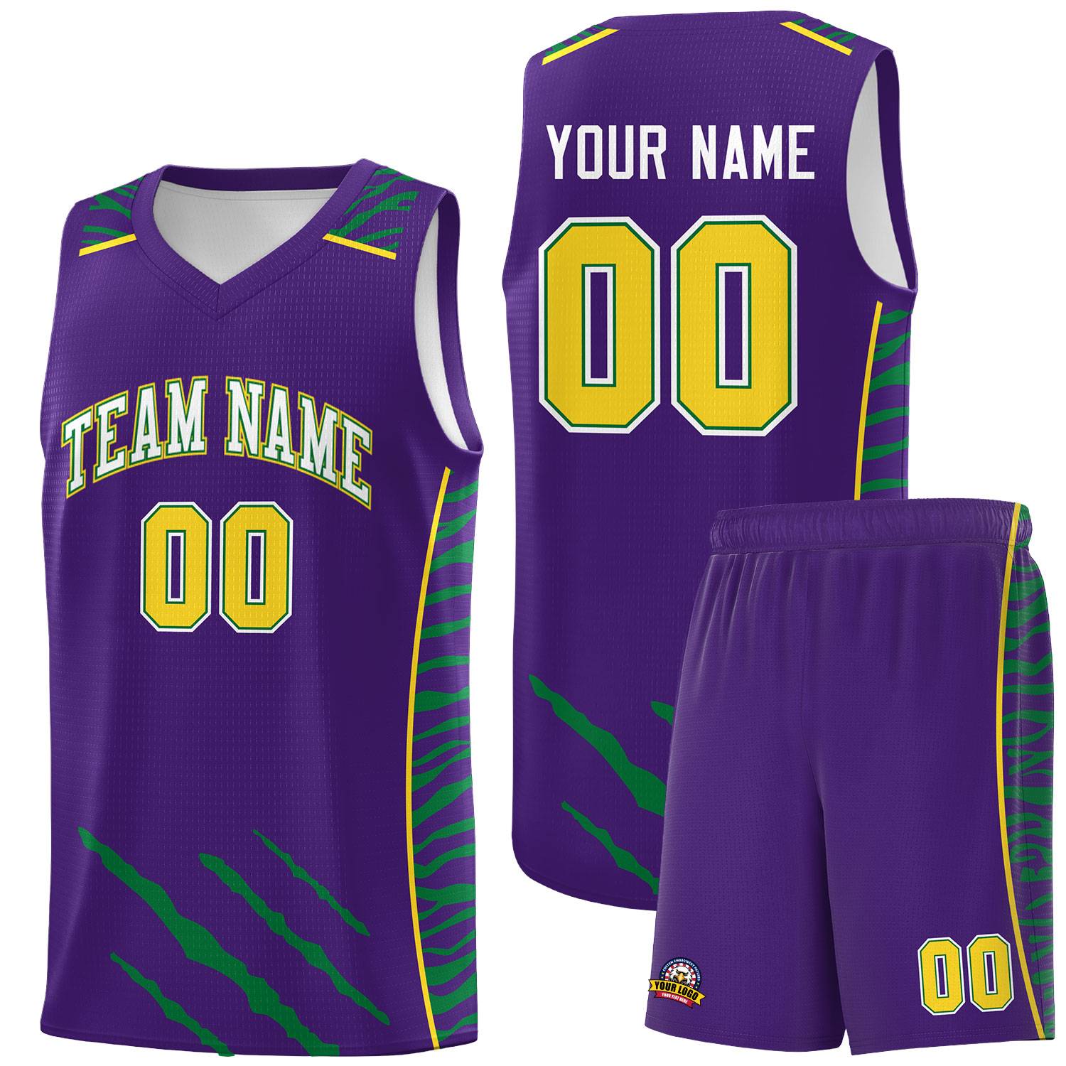 Custom Purple Personalized Tiger Claw Pattern Sports Uniform Basketball Jersey