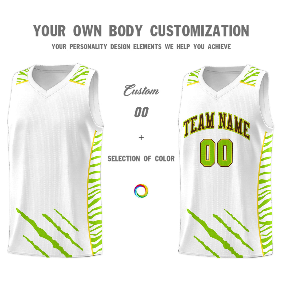 Custom White Personalized Tiger Claw Pattern Sports Uniform Basketball Jersey