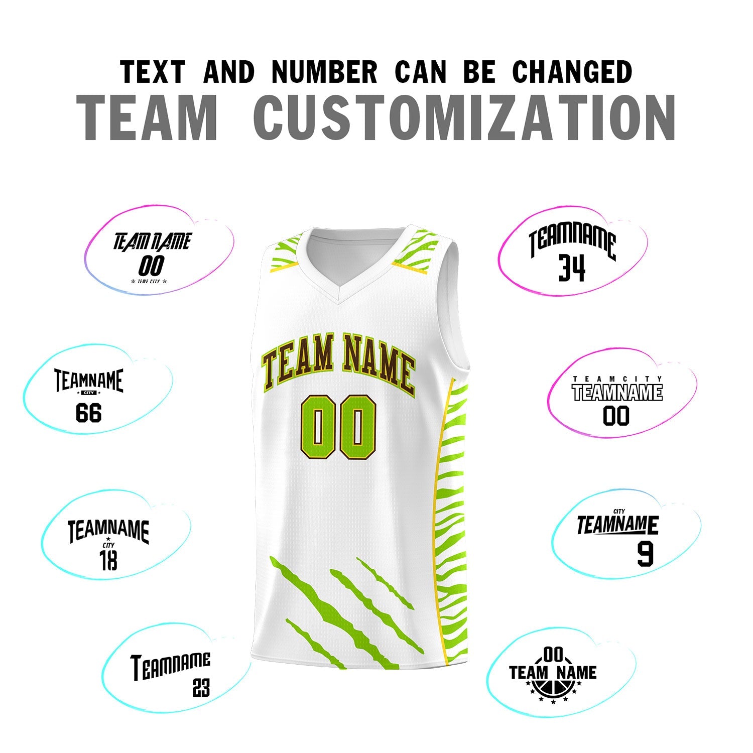 Custom White Personalized Tiger Claw Pattern Sports Uniform Basketball Jersey