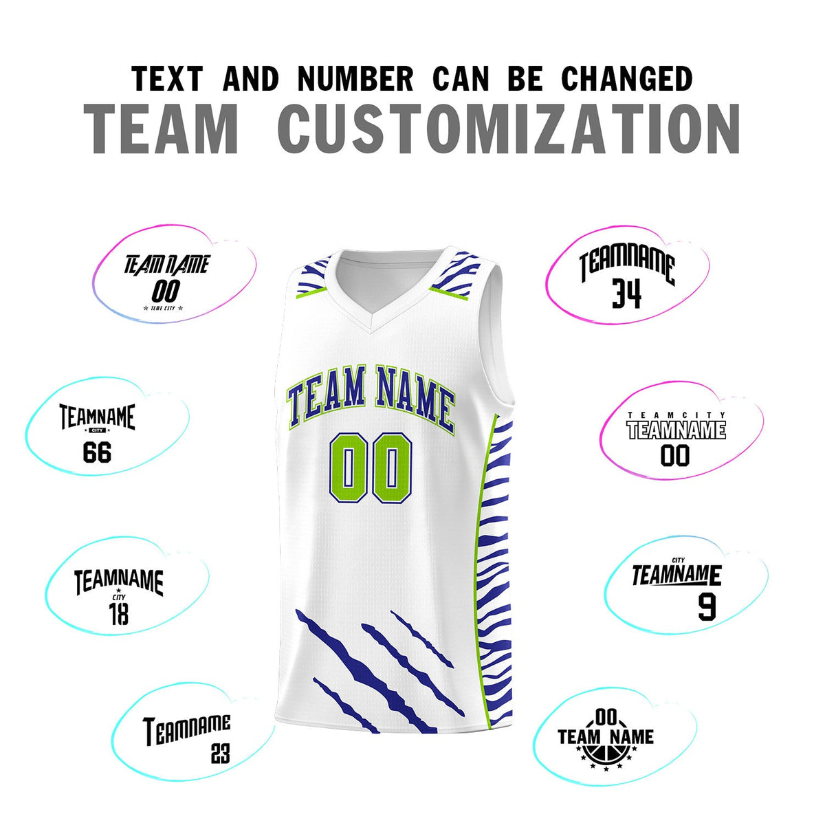 Custom White Personalized Tiger Claw Pattern Sports Uniform Basketball Jersey