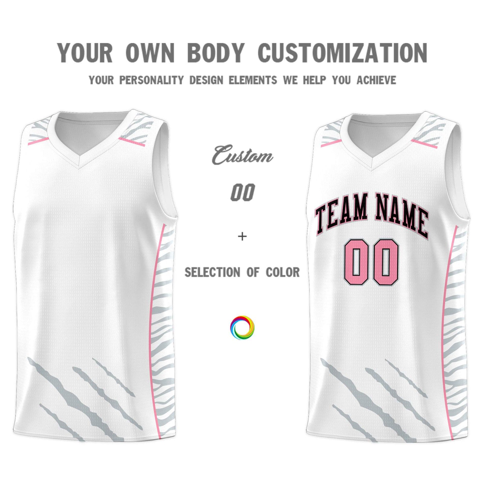 Custom White Personalized Tiger Claw Pattern Sports Uniform Basketball Jersey