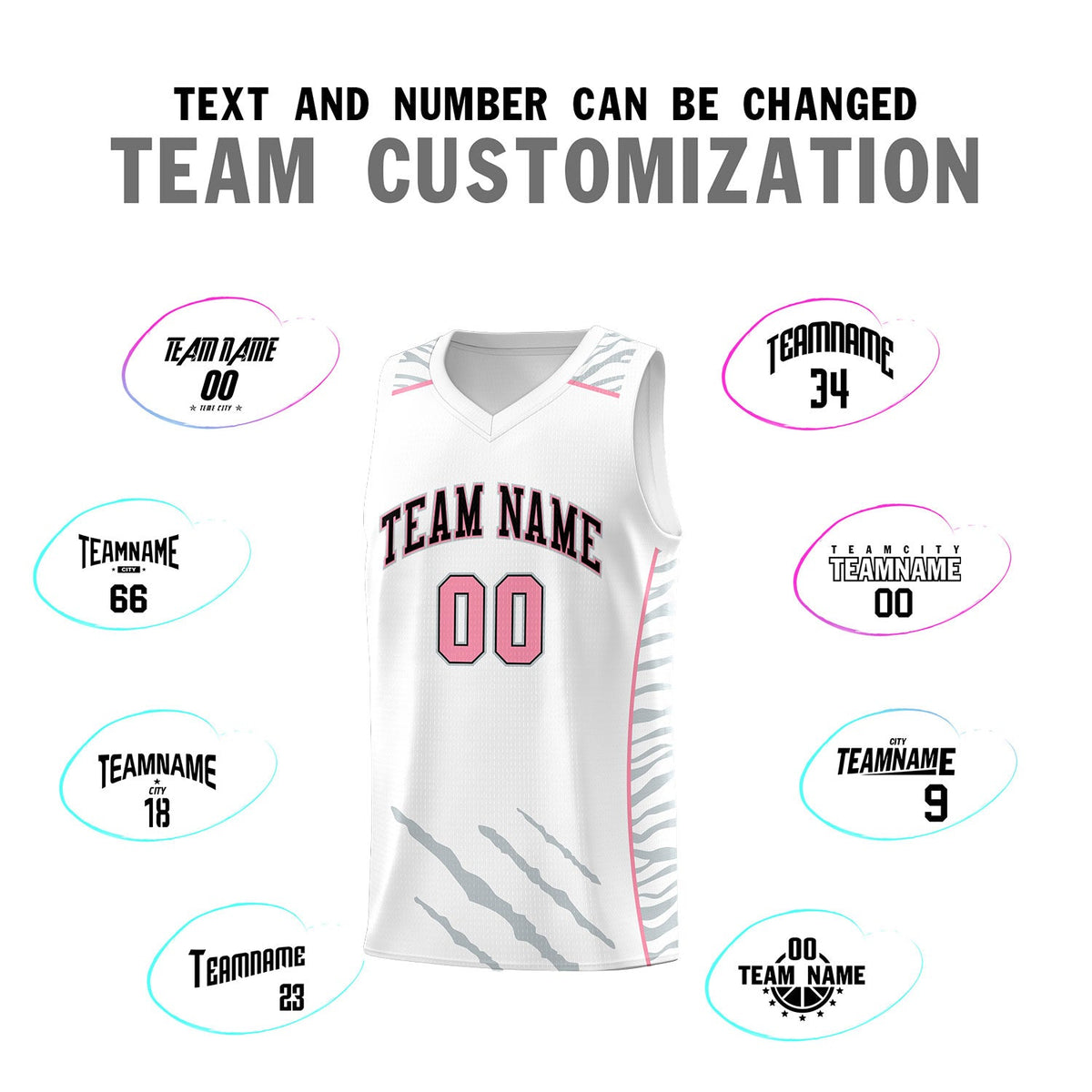 Custom White Personalized Tiger Claw Pattern Sports Uniform Basketball Jersey
