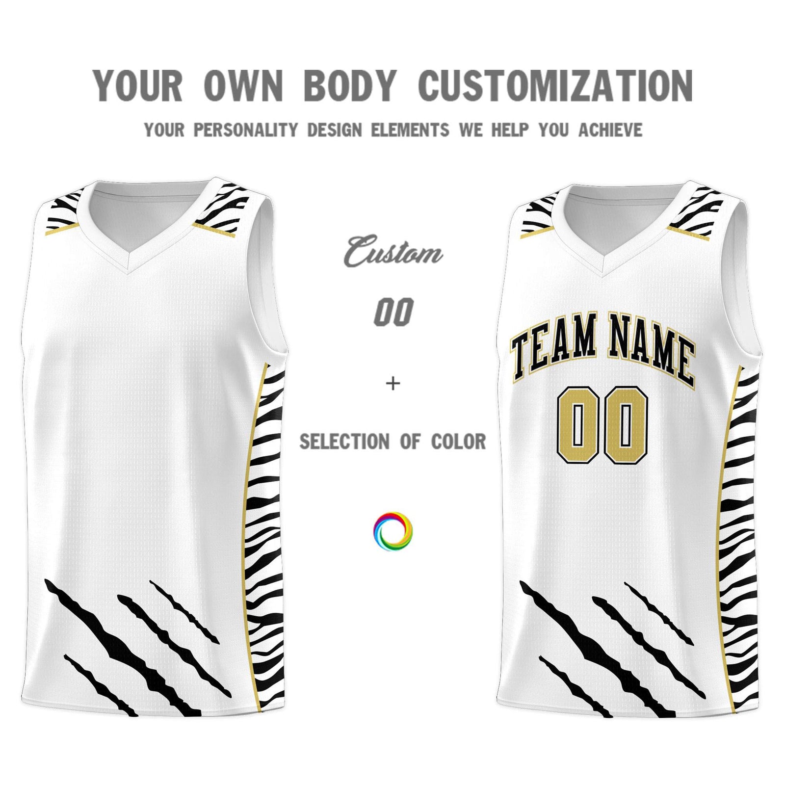 Custom White Personalized Tiger Claw Pattern Sports Uniform Basketball Jersey