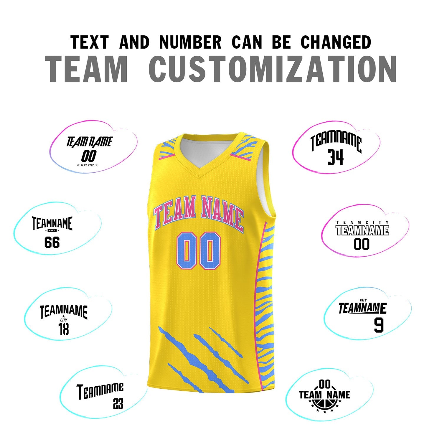 Custom Gold Personalized Tiger Claw Pattern Sports Uniform Basketball Jersey