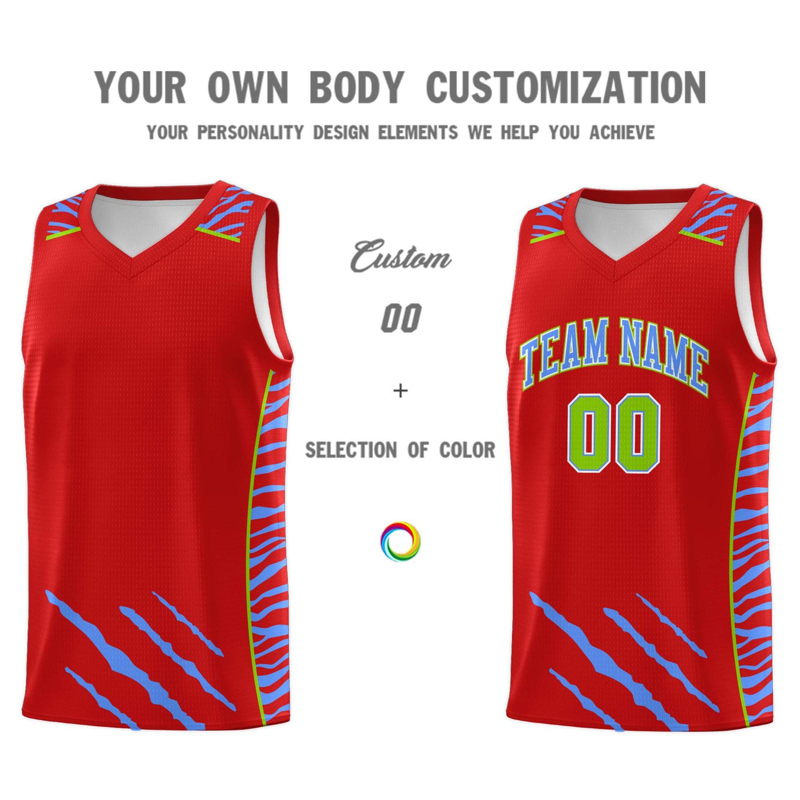 Custom Red Personalized Tiger Claw Pattern Sports Uniform Basketball Jersey