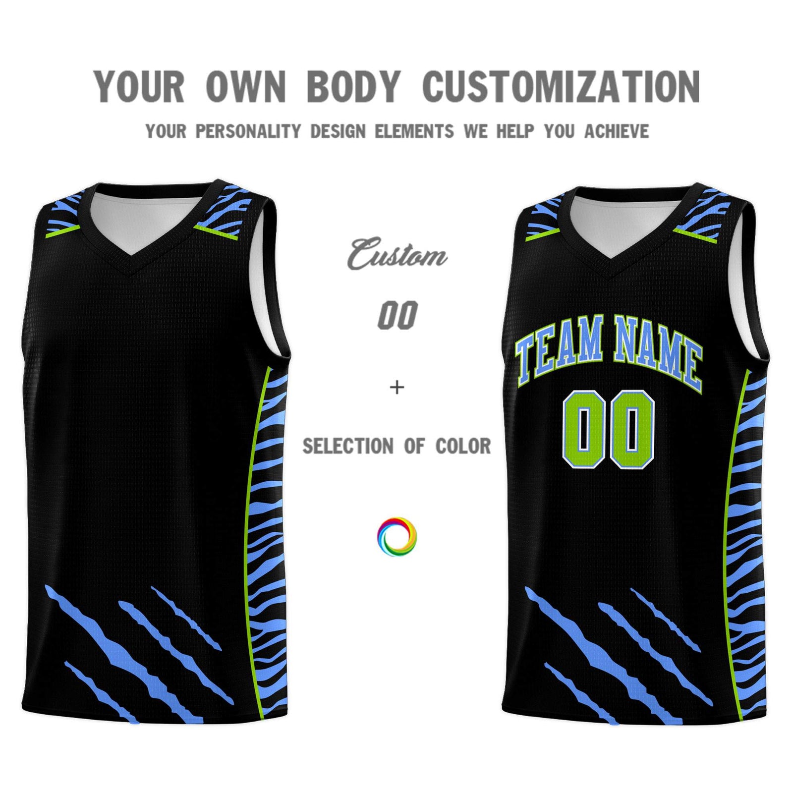 Custom Black Personalized Tiger Claw Pattern Sports Uniform Basketball Jersey