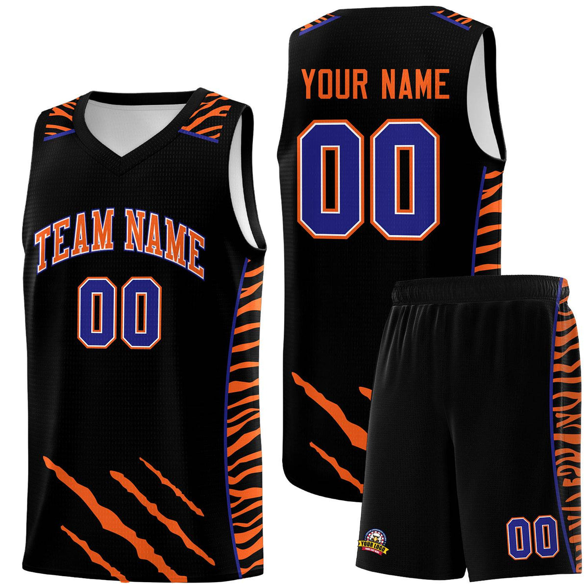 Custom Black Personalized Tiger Claw Pattern Sports Uniform Basketball Jersey