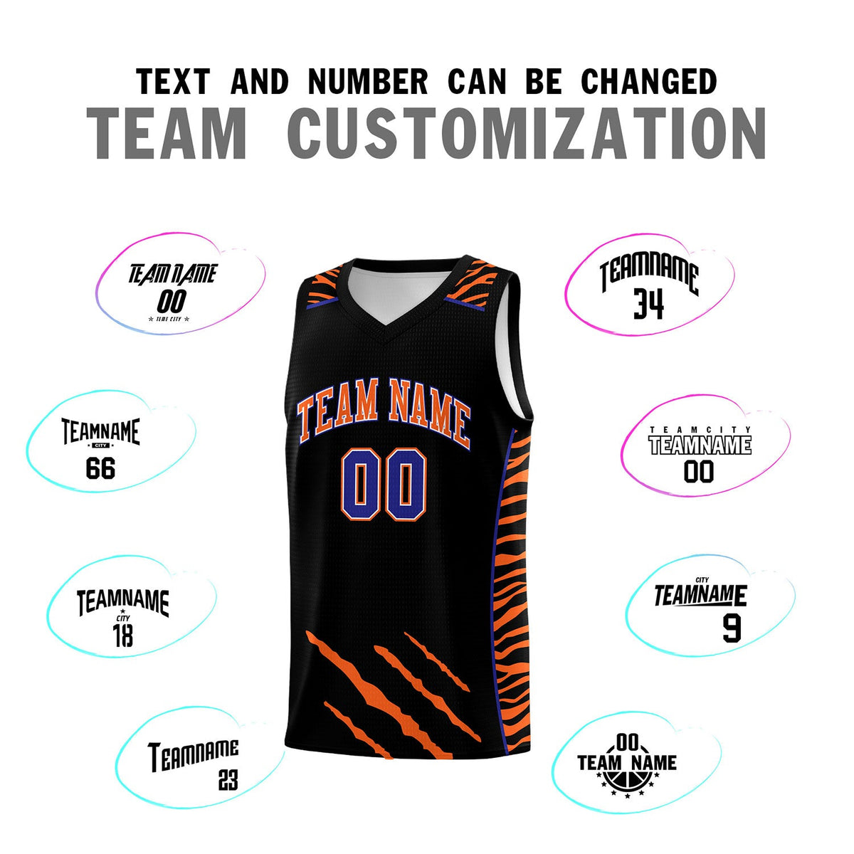 Custom Black Personalized Tiger Claw Pattern Sports Uniform Basketball Jersey