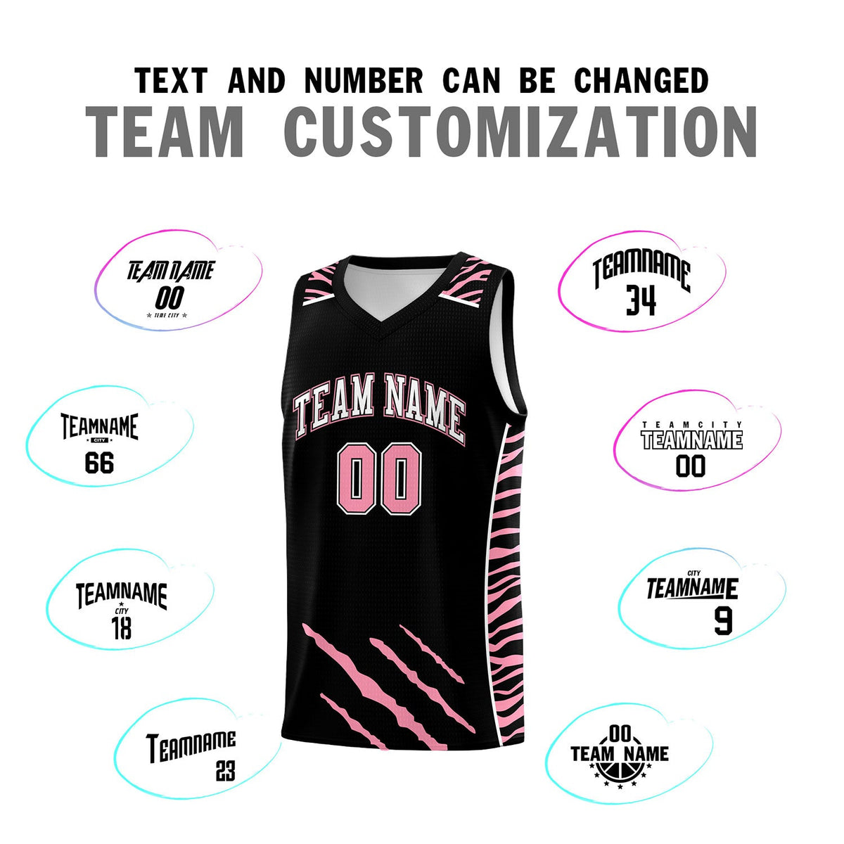 Custom Black Personalized Tiger Claw Pattern Sports Uniform Basketball Jersey