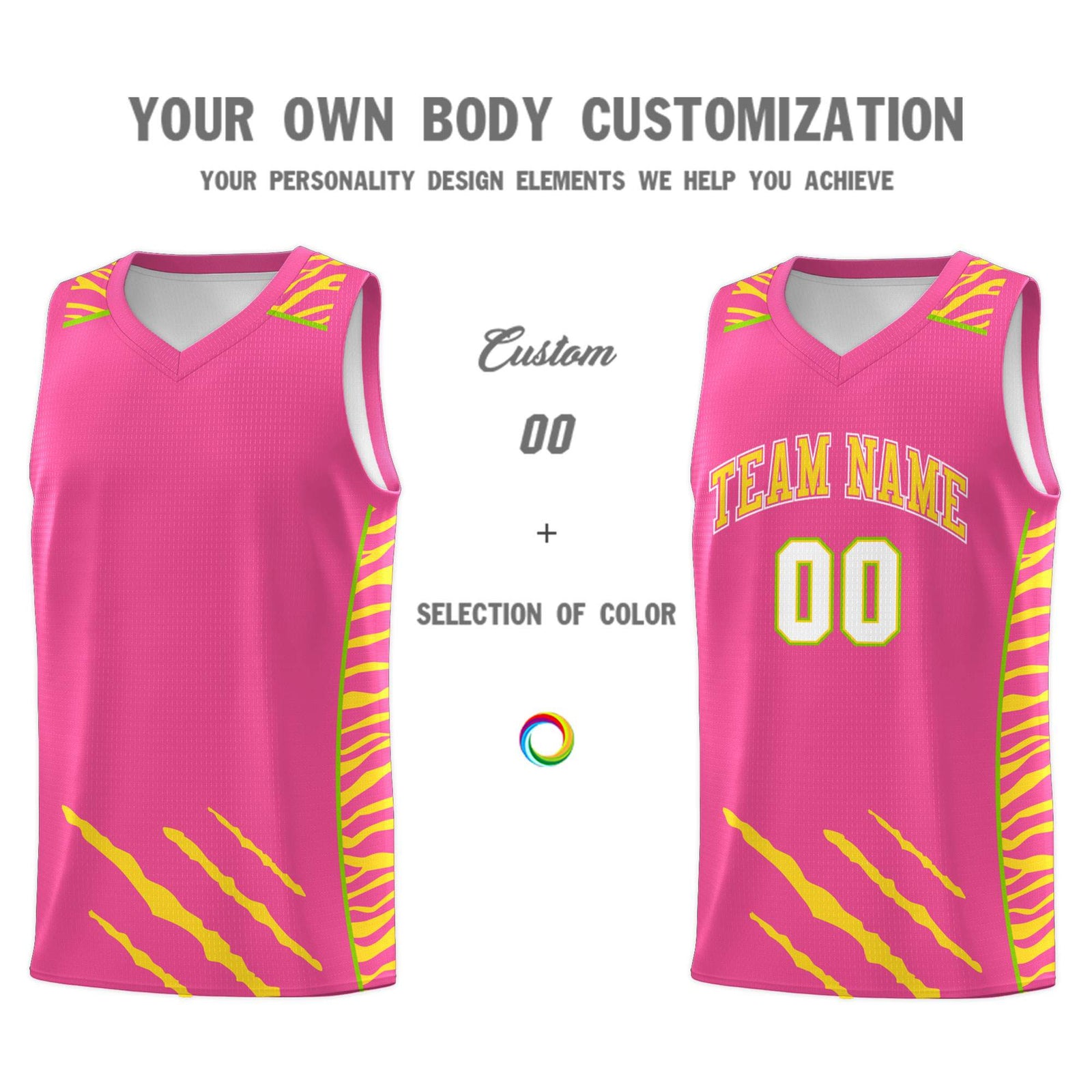 Custom Pink Personalized Tiger Claw Pattern Sports Uniform Basketball Jersey