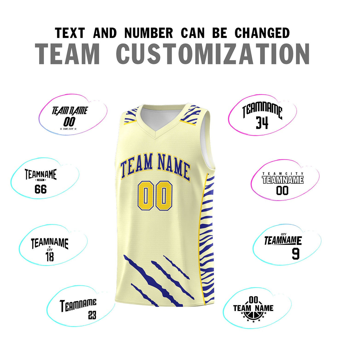 Custom Cream Personalized Tiger Claw Pattern Sports Uniform Basketball Jersey