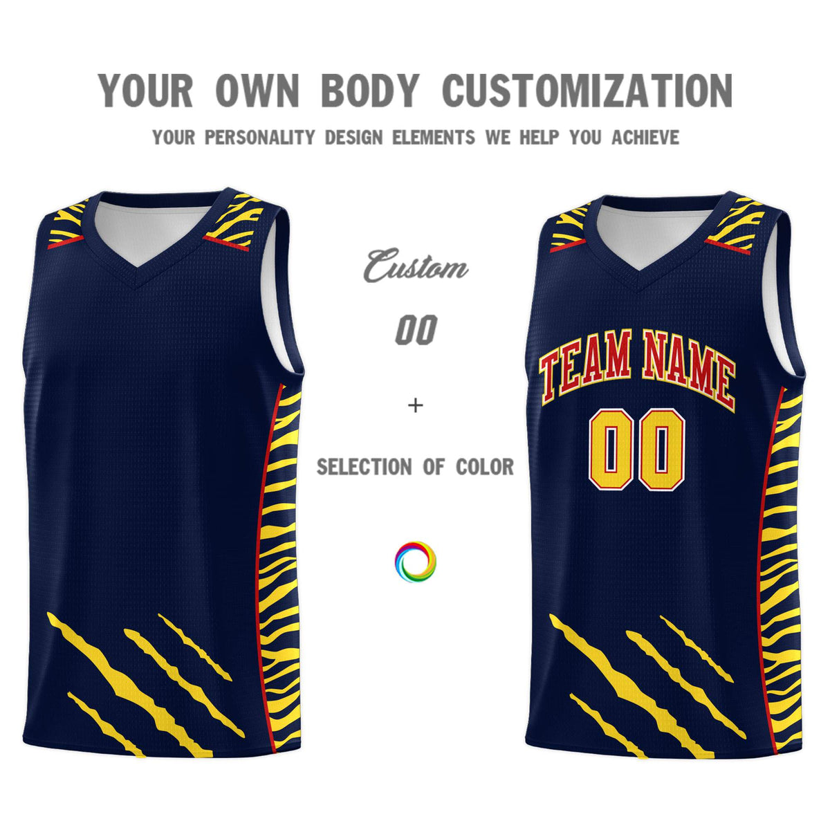 Custom Navy Personalized Tiger Claw Pattern Sports Uniform Basketball Jersey
