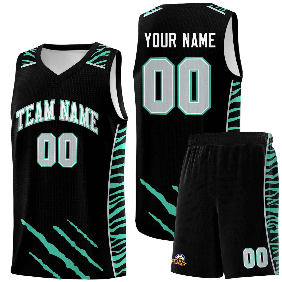 Custom Black Personalized Tiger Claw Pattern Sports Uniform Basketball Jersey