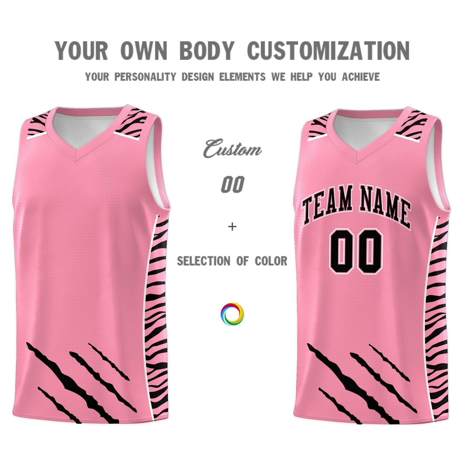 Custom Light Pink Personalized Tiger Claw Pattern Sports Uniform Basketball Jersey