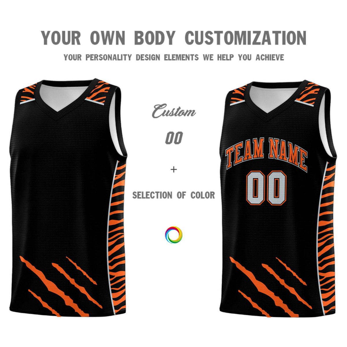 Custom Black Personalized Tiger Claw Pattern Sports Uniform Basketball Jersey