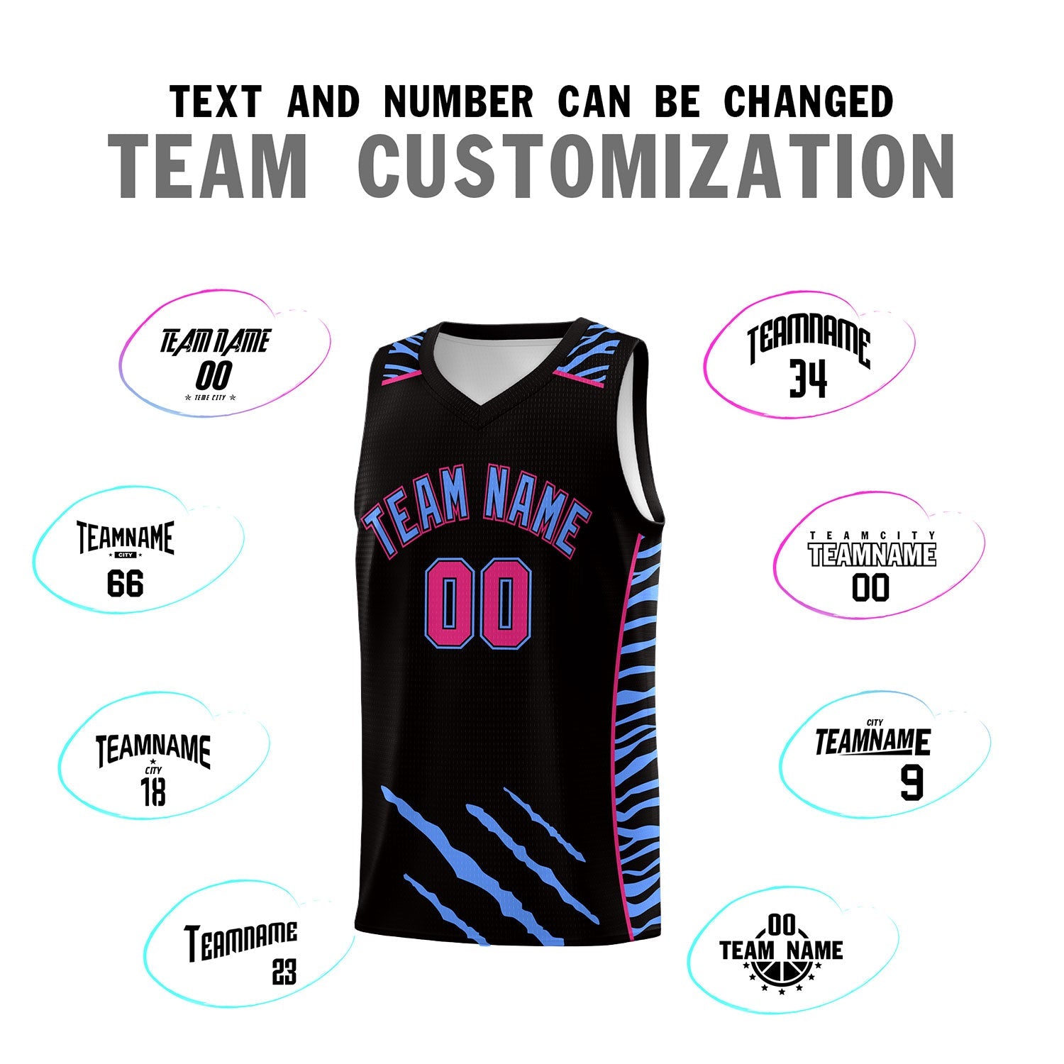 Custom Black Personalized Tiger Claw Pattern Sports Uniform Basketball Jersey