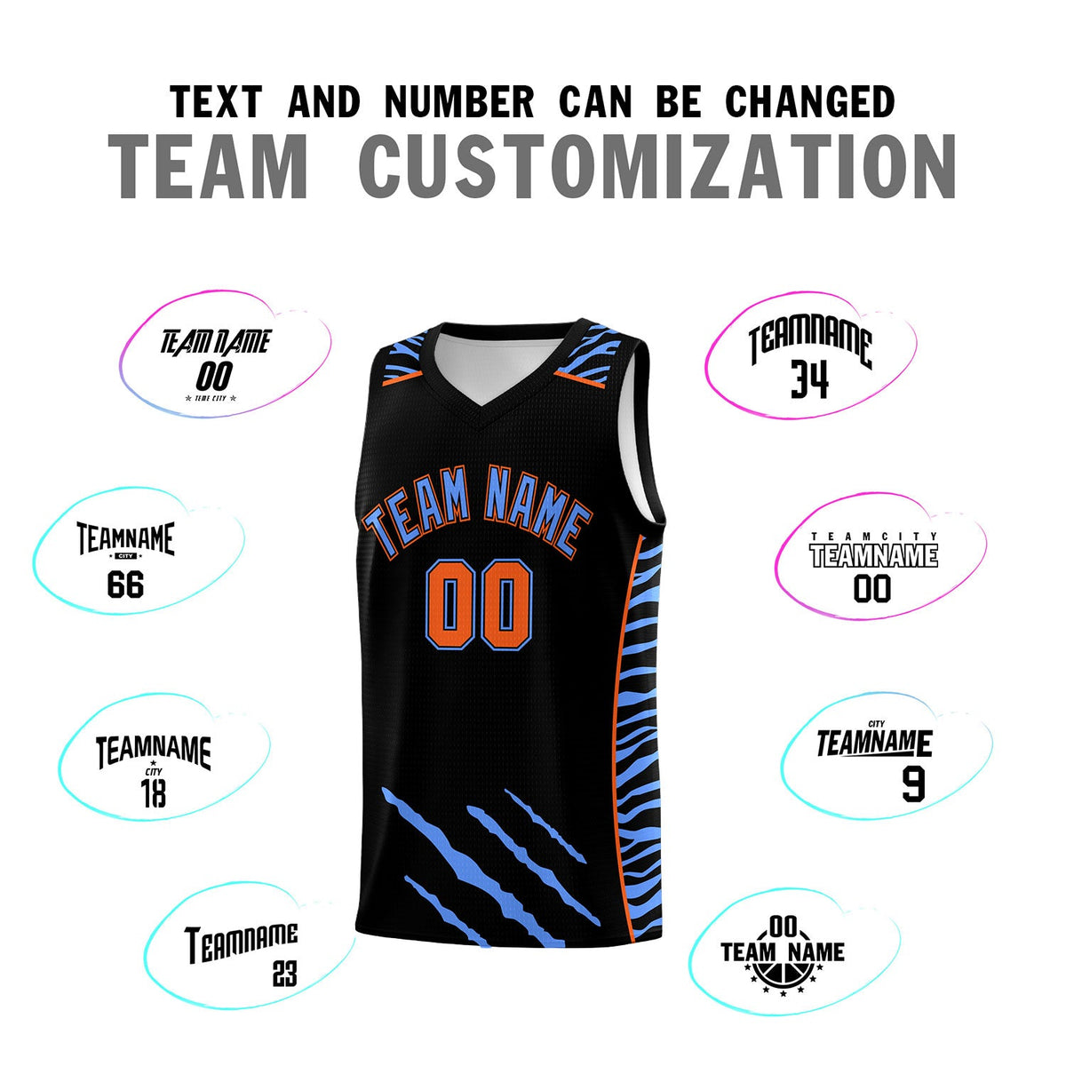 Custom Black Personalized Tiger Claw Pattern Sports Uniform Basketball Jersey