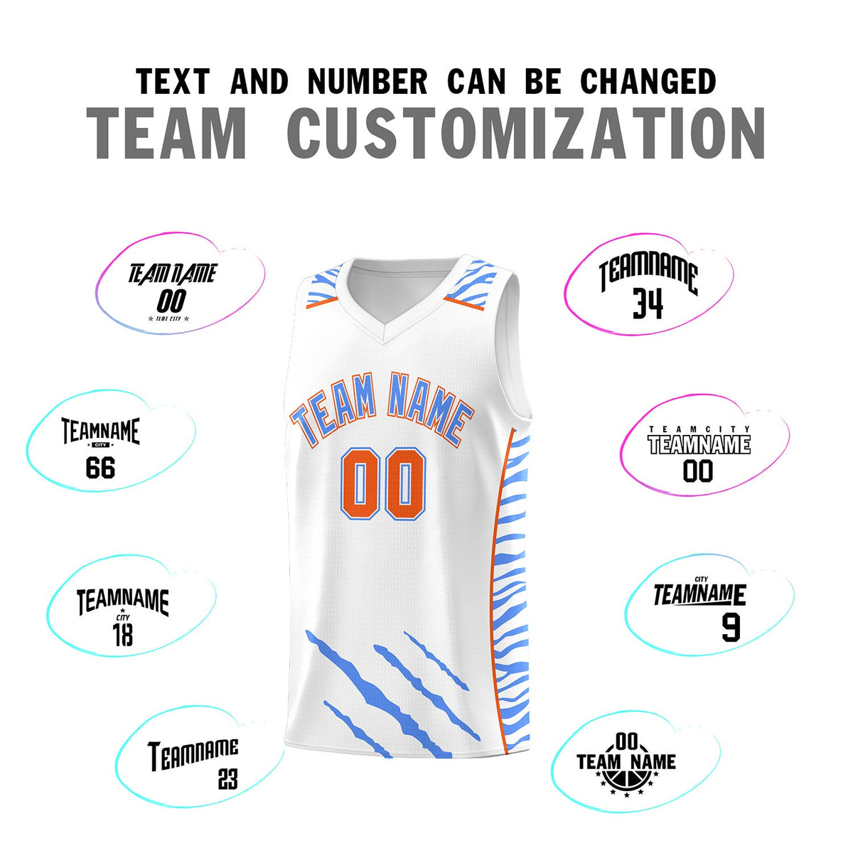 Custom White Personalized Tiger Claw Pattern Sports Uniform Basketball Jersey