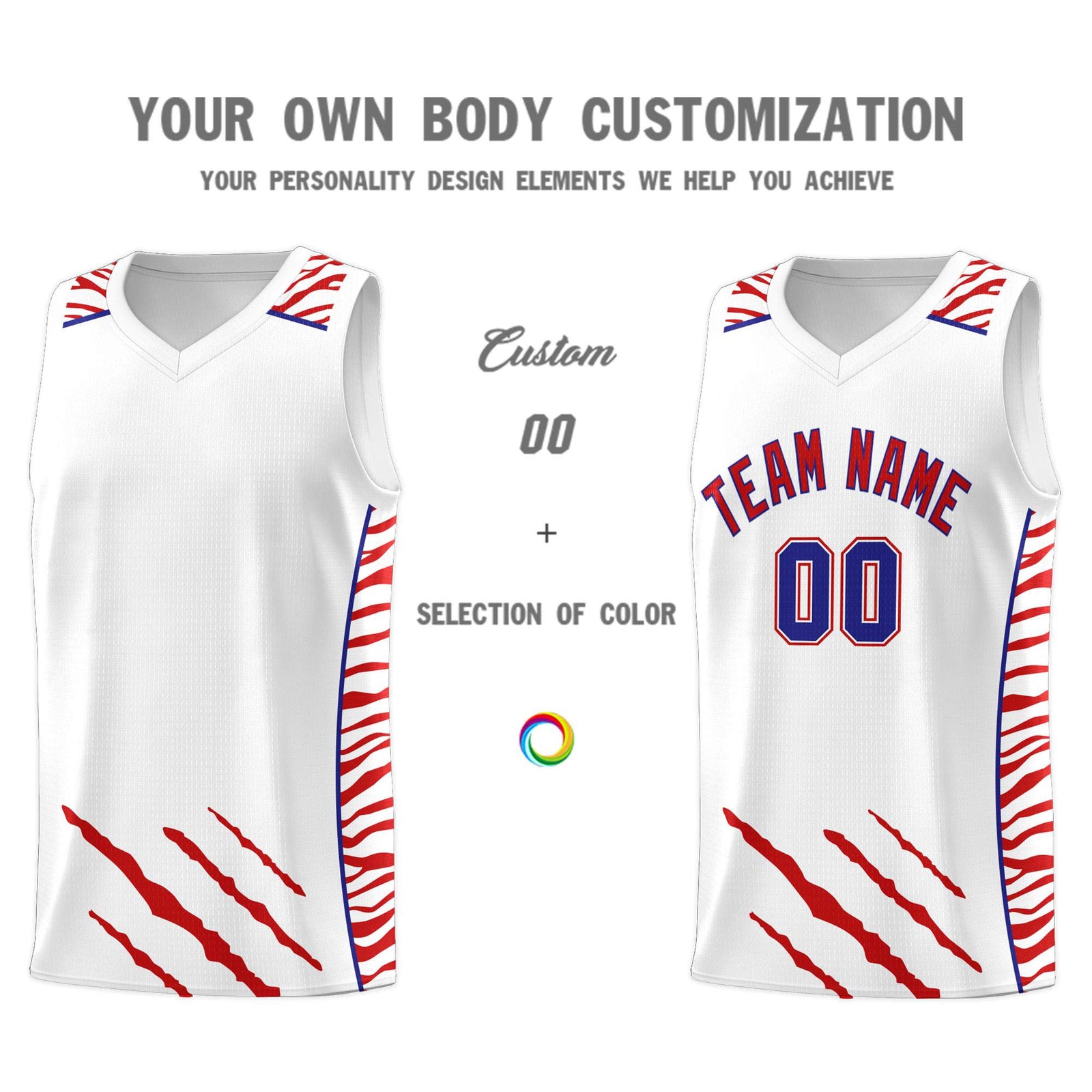 Custom White Personalized Tiger Claw Pattern Sports Uniform Basketball Jersey