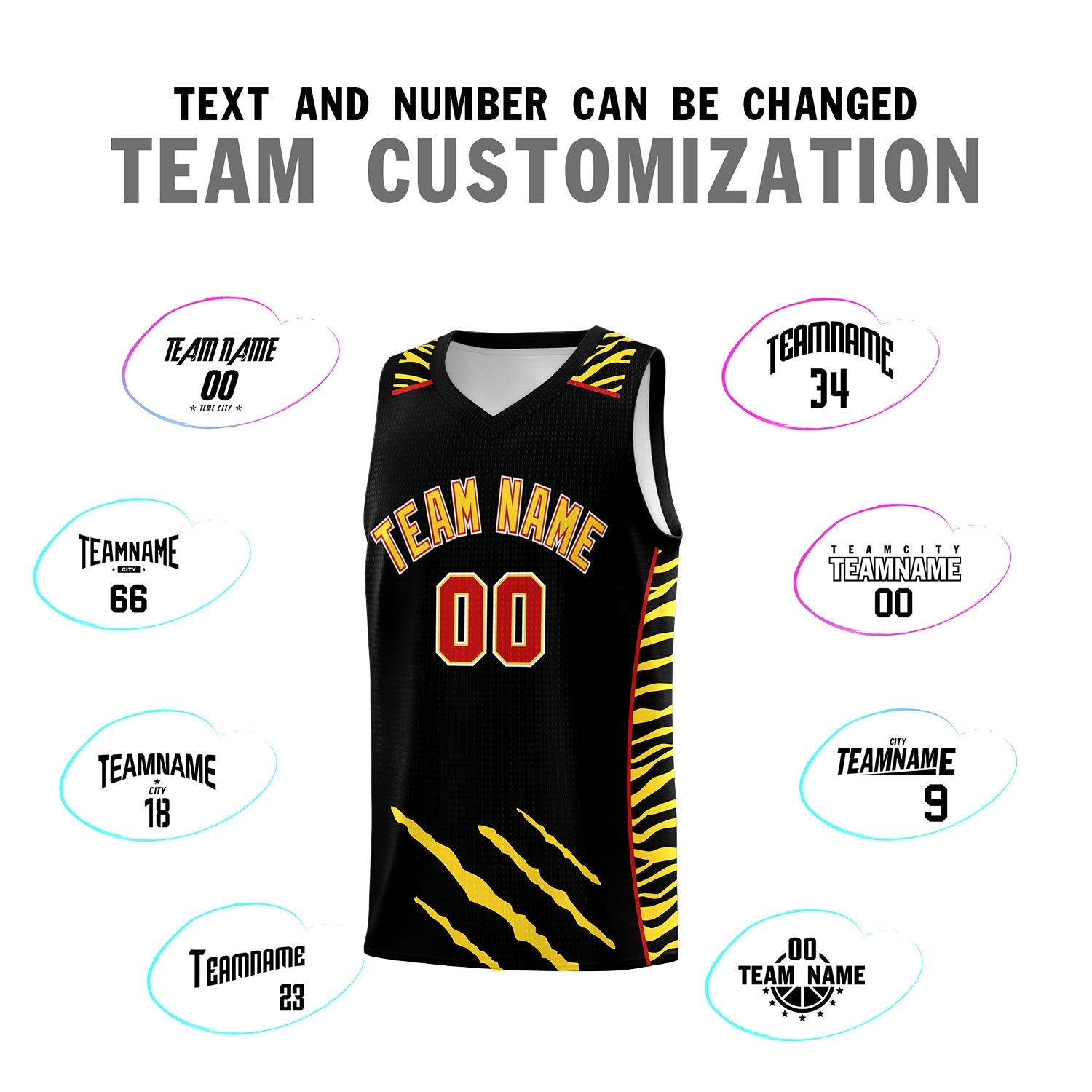 Custom Black Personalized Tiger Claw Pattern Sports Uniform Basketball Jersey
