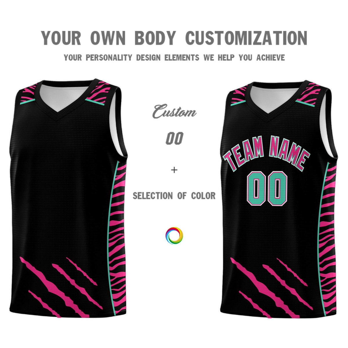 Custom Black Personalized Tiger Claw Pattern Sports Uniform Basketball Jersey
