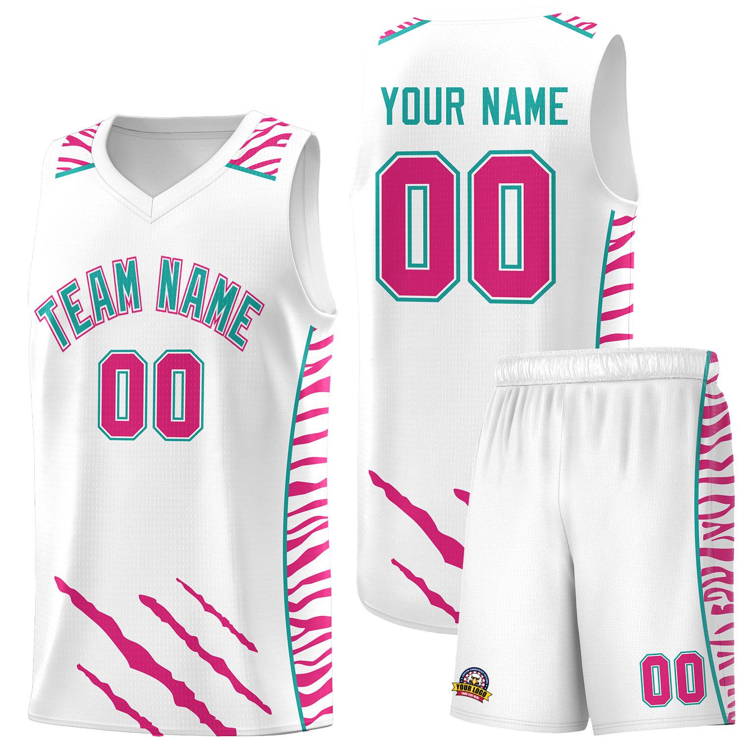 Custom White Personalized Tiger Claw Pattern Sports Uniform Basketball Jersey